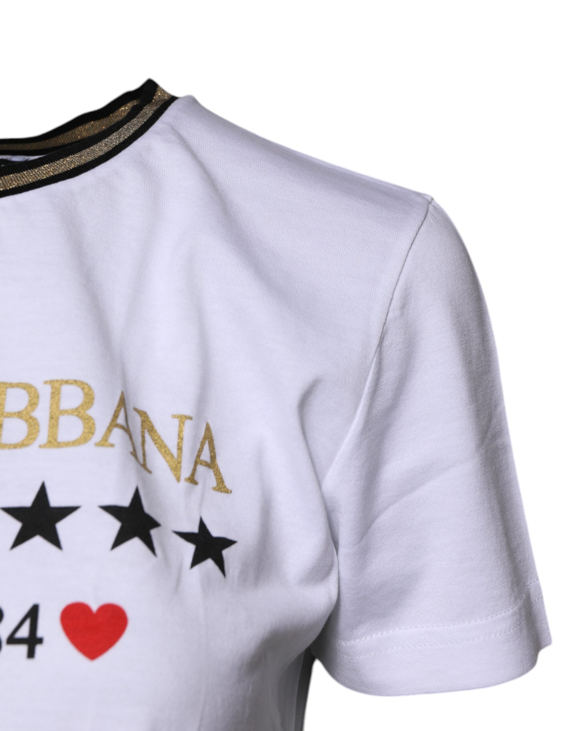 Dolce & Gabbana White Printed Round Neck Top Cotton Women's T-shirt (Pre-Owned)
