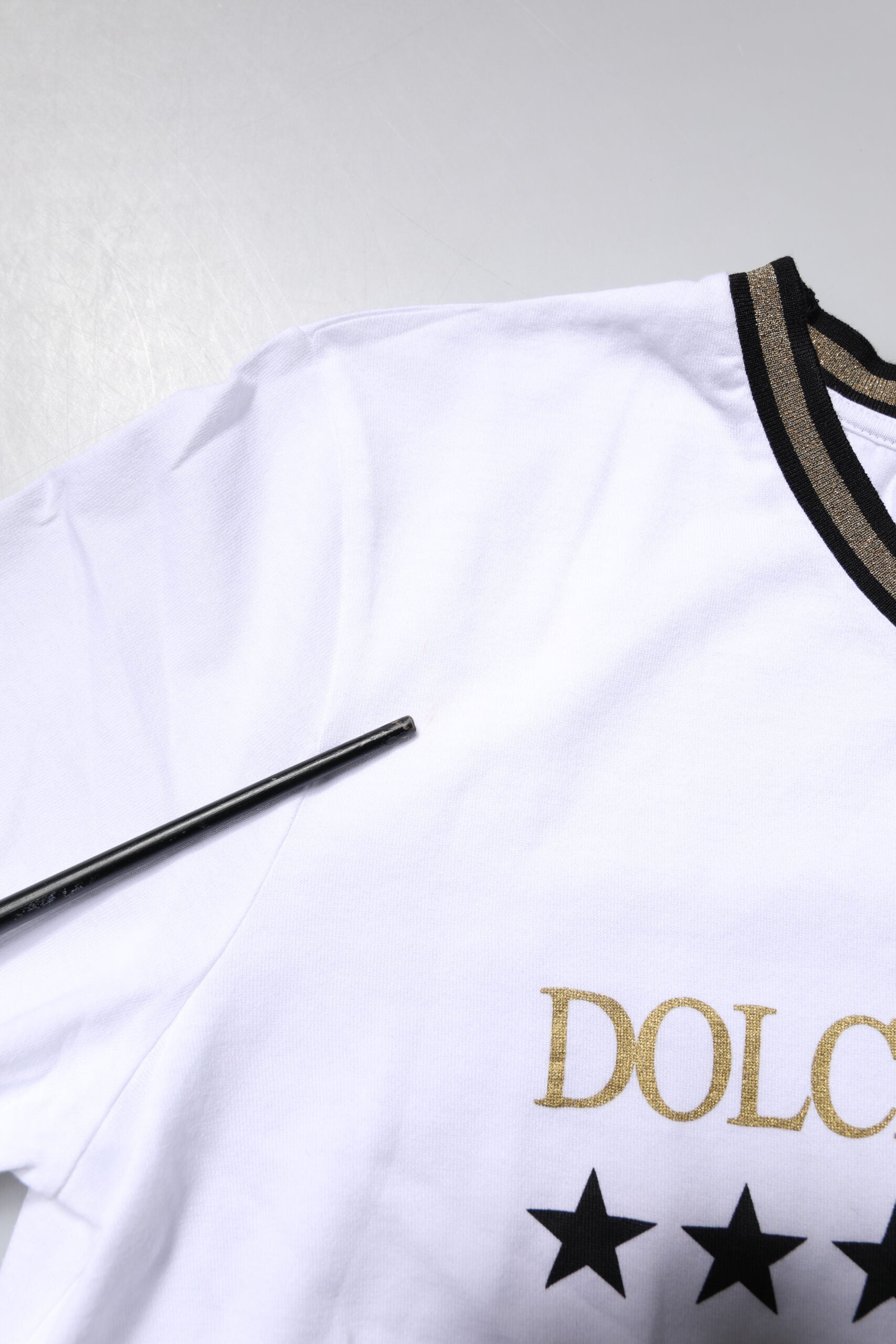 Dolce & Gabbana White Printed Round Neck Top Cotton Women's T-shirt (Pre-Owned)