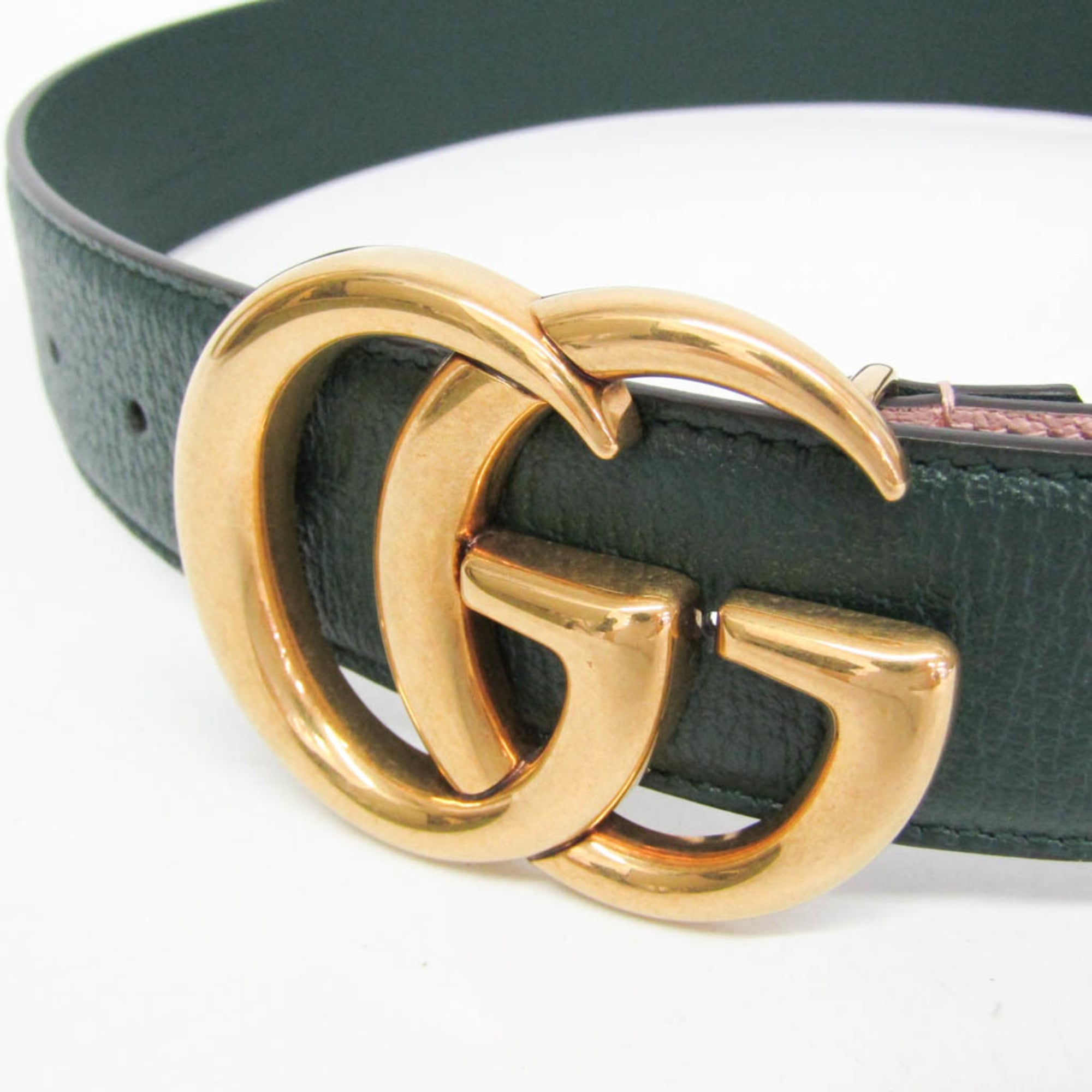 Gucci Gg Marmont Reversible Belt Leather Green Leather Belts Accessory (Pre-Owned)