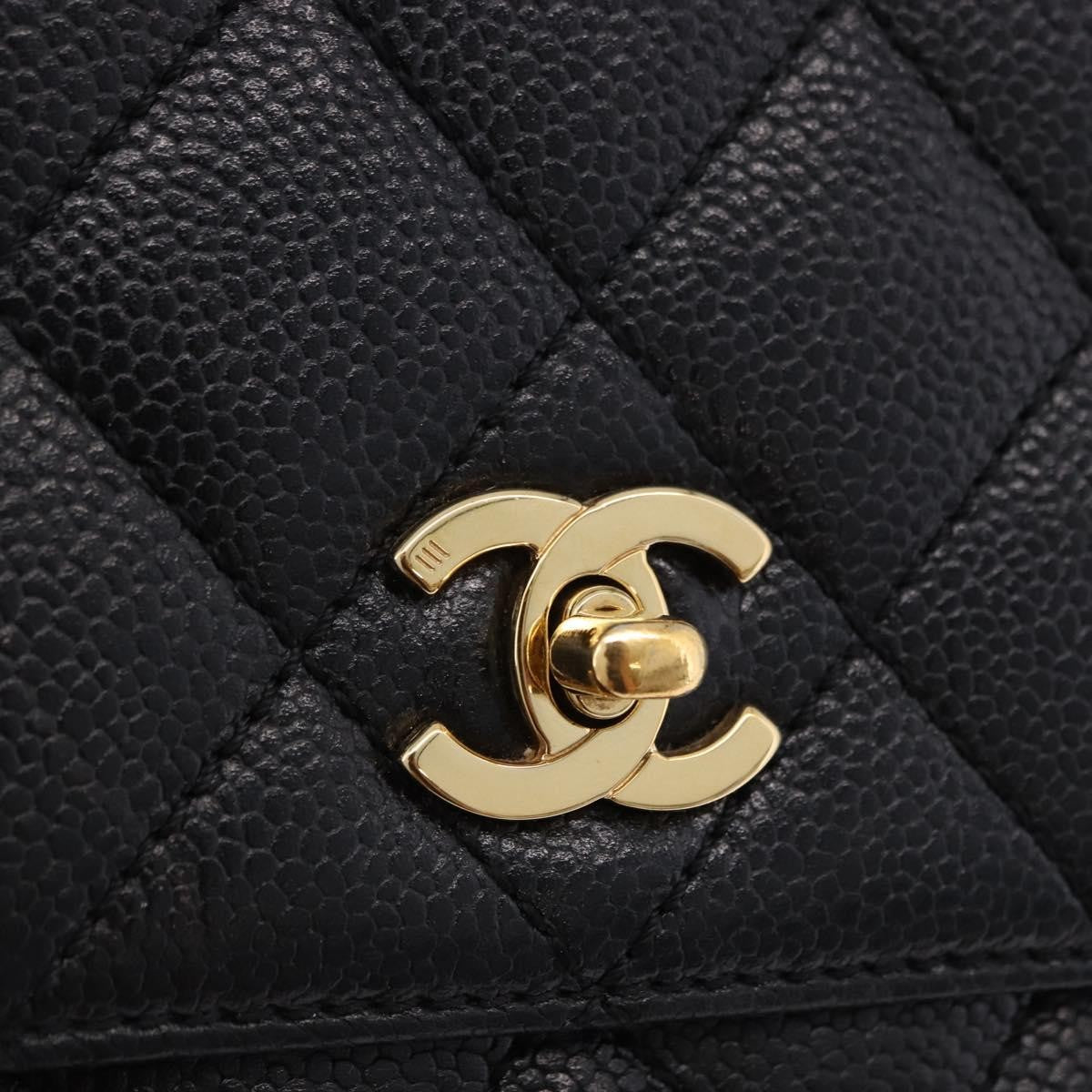 Chanel Coco Top Handle Quilted Caviar With Lizard Black Leather Handbag (Pre-Owned)