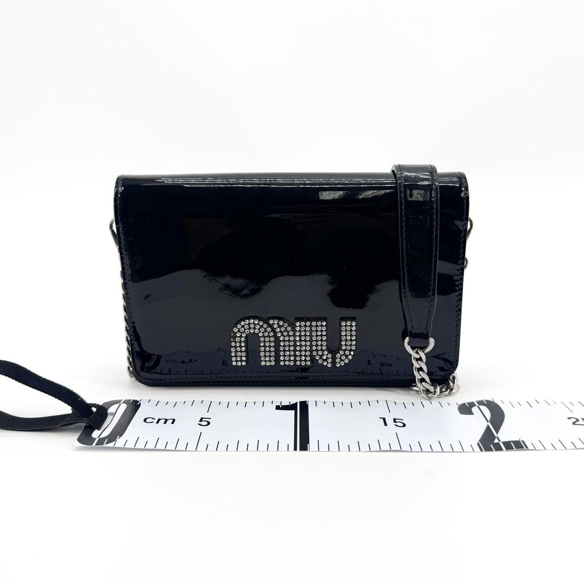 Miu Miu My Logo Chain Patent Black Patent_Leather Crossbody Bag Bag (Pre-Owned)