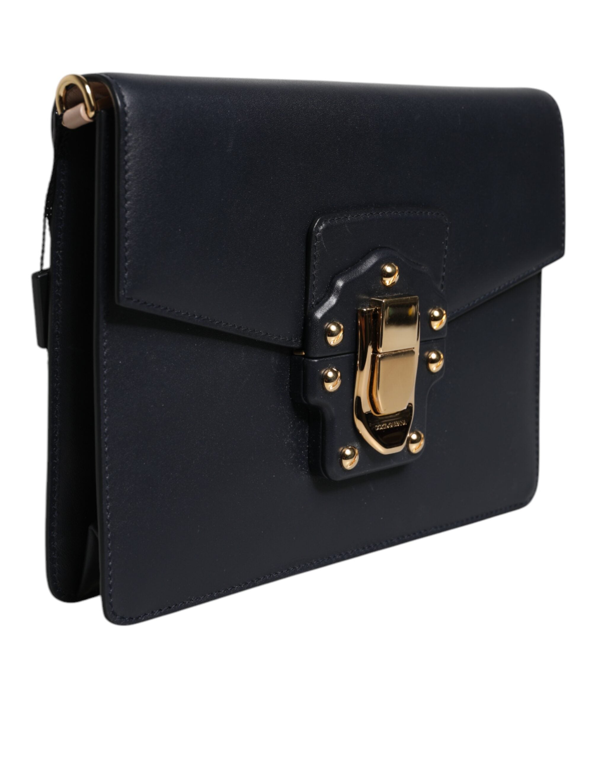 Dolce & Gabbana Black Leather Logo Gold Crossbody Purse Women's Bag (Pre-Owned)