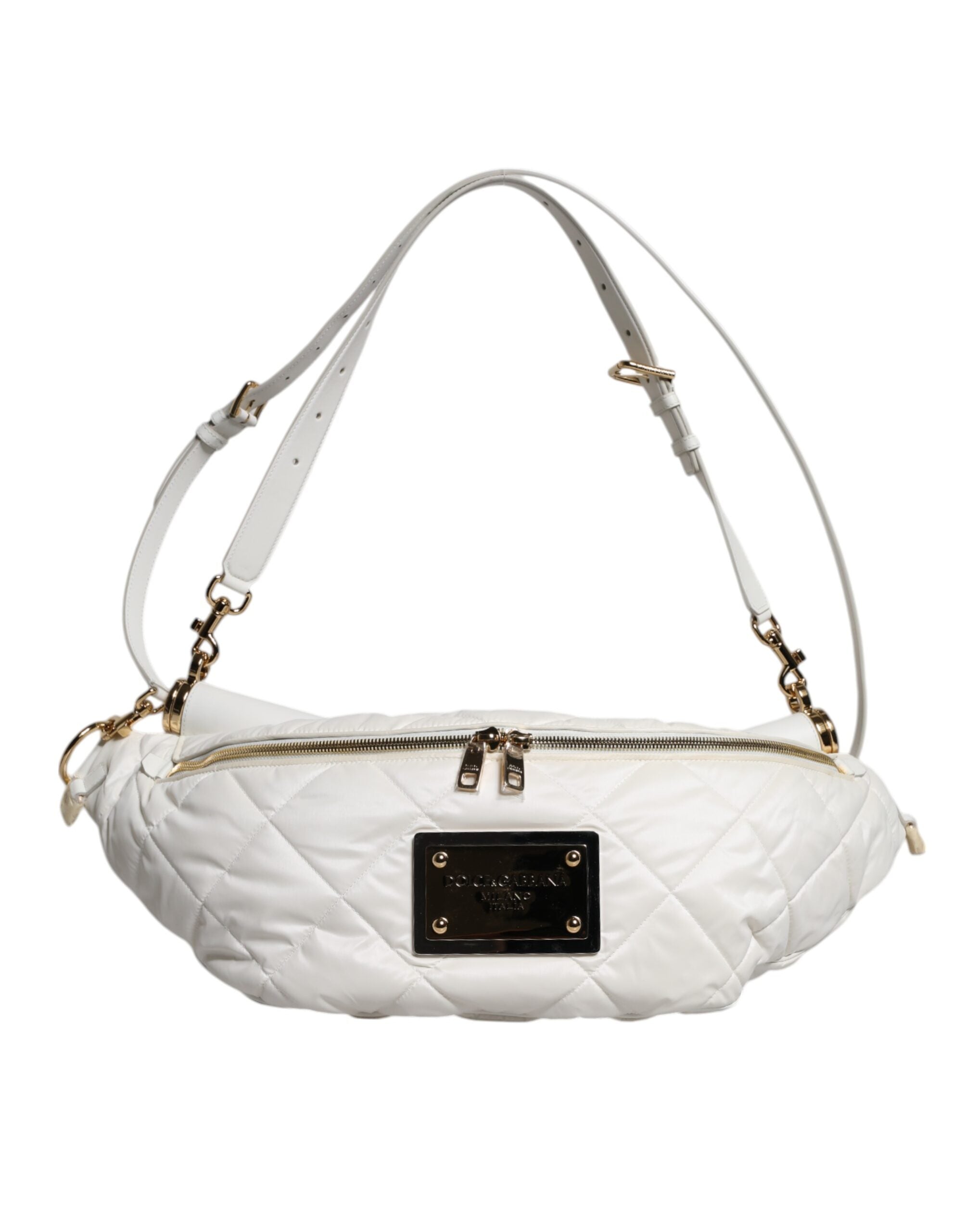 Dolce & Gabbana White Quilted Logo Plaque Belt Waist Fanny Pack Women's Bag (Pre-Owned)