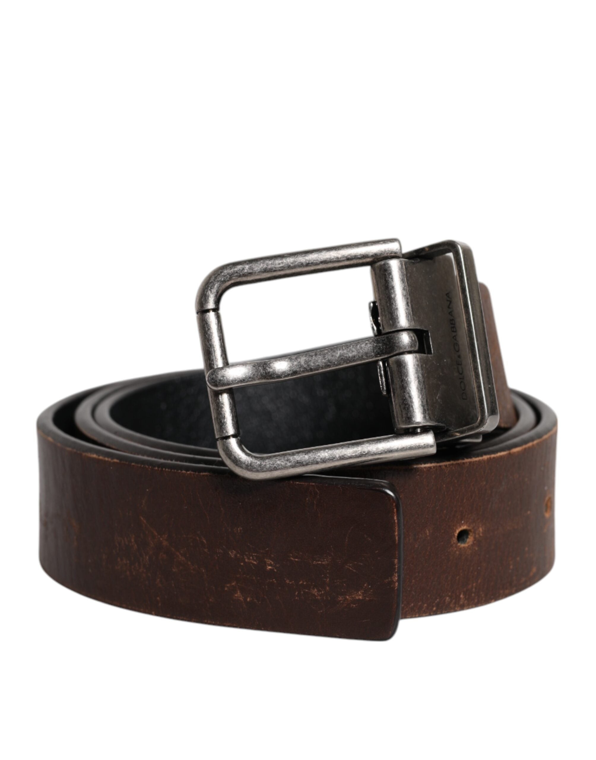 Dolce & Gabbana Brown Solid Leather Classic Waist Buckle Women's Belt (Pre-Owned)