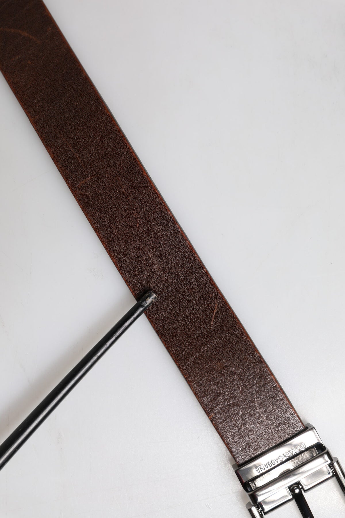 Dolce & Gabbana Brown Leather Classic Metal Logo Buckle Men's Belt (Pre-Owned)