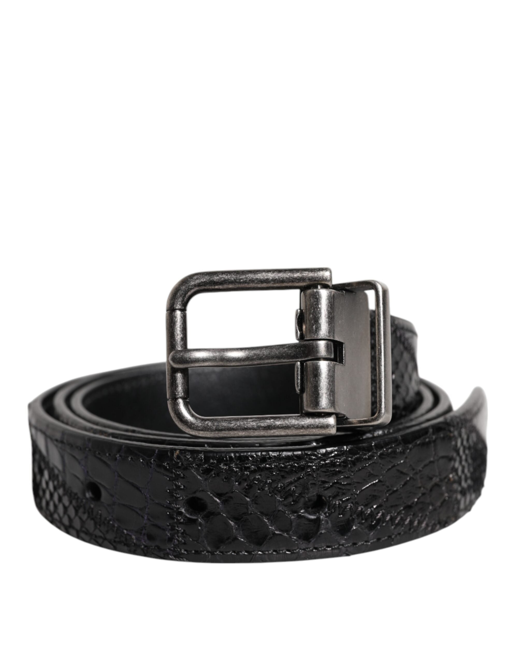 Dolce & Gabbana Black Exotic Leather Metal Logo Buckle Men's Belt (Pre-Owned)