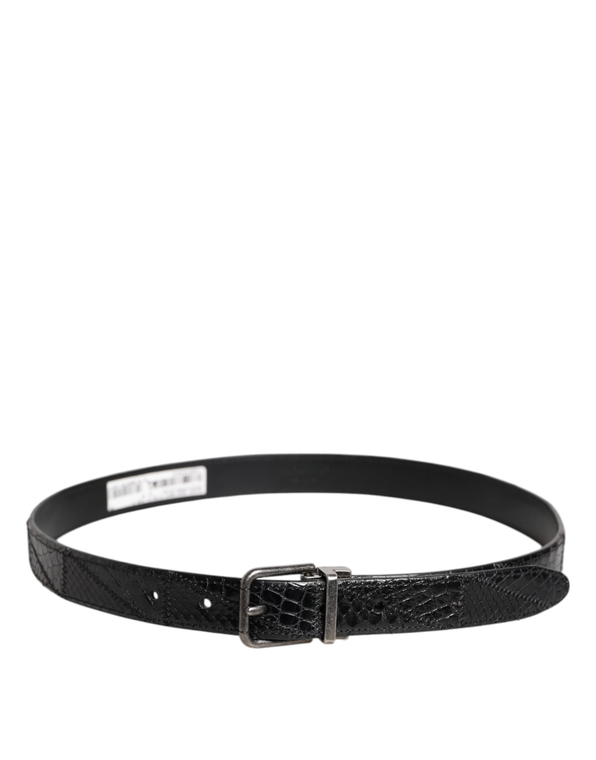 Dolce & Gabbana Black Exotic Leather Metal Logo Buckle Men's Belt (Pre-Owned)