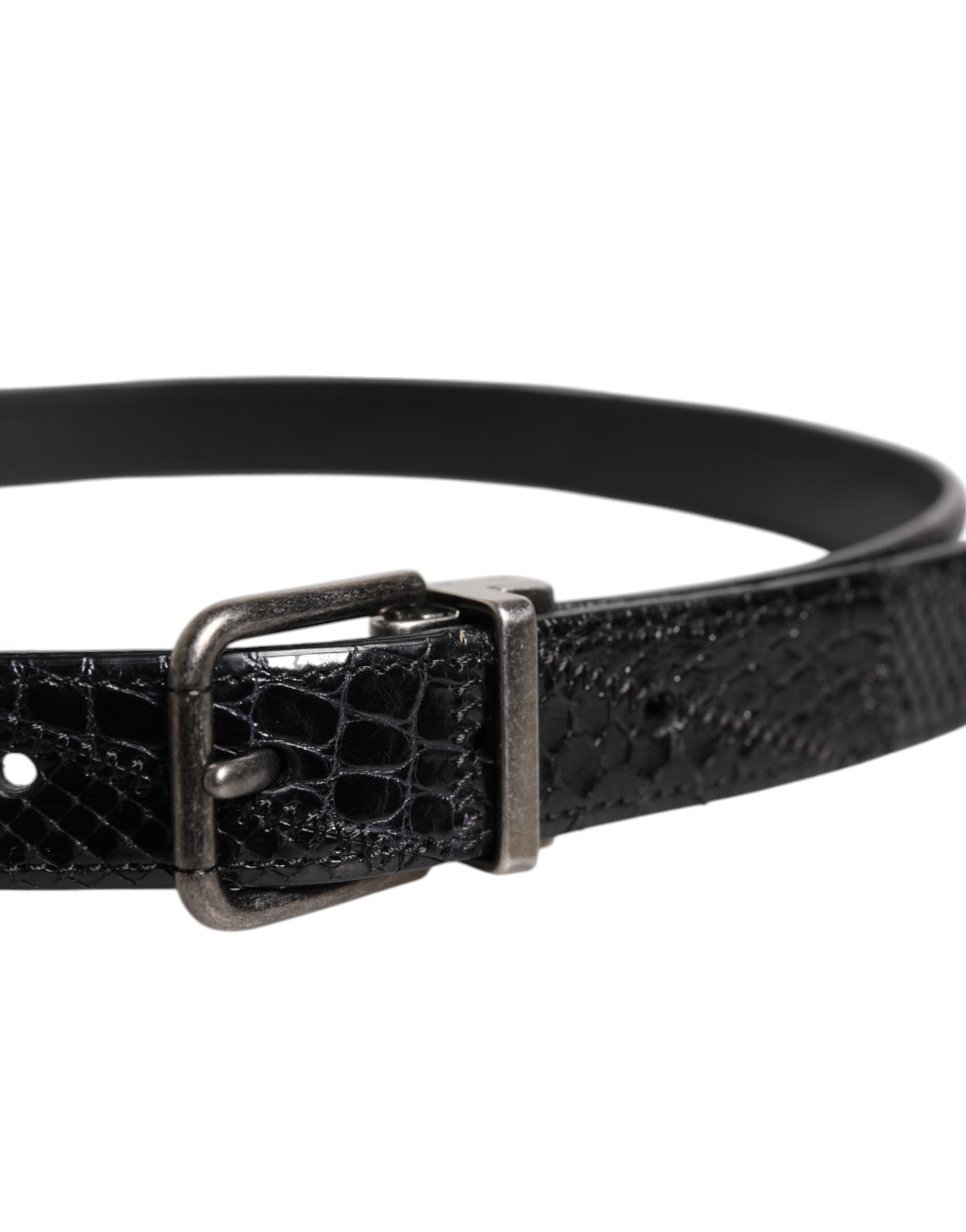 Dolce & Gabbana Black Exotic Leather Metal Logo Buckle Men's Belt (Pre-Owned)