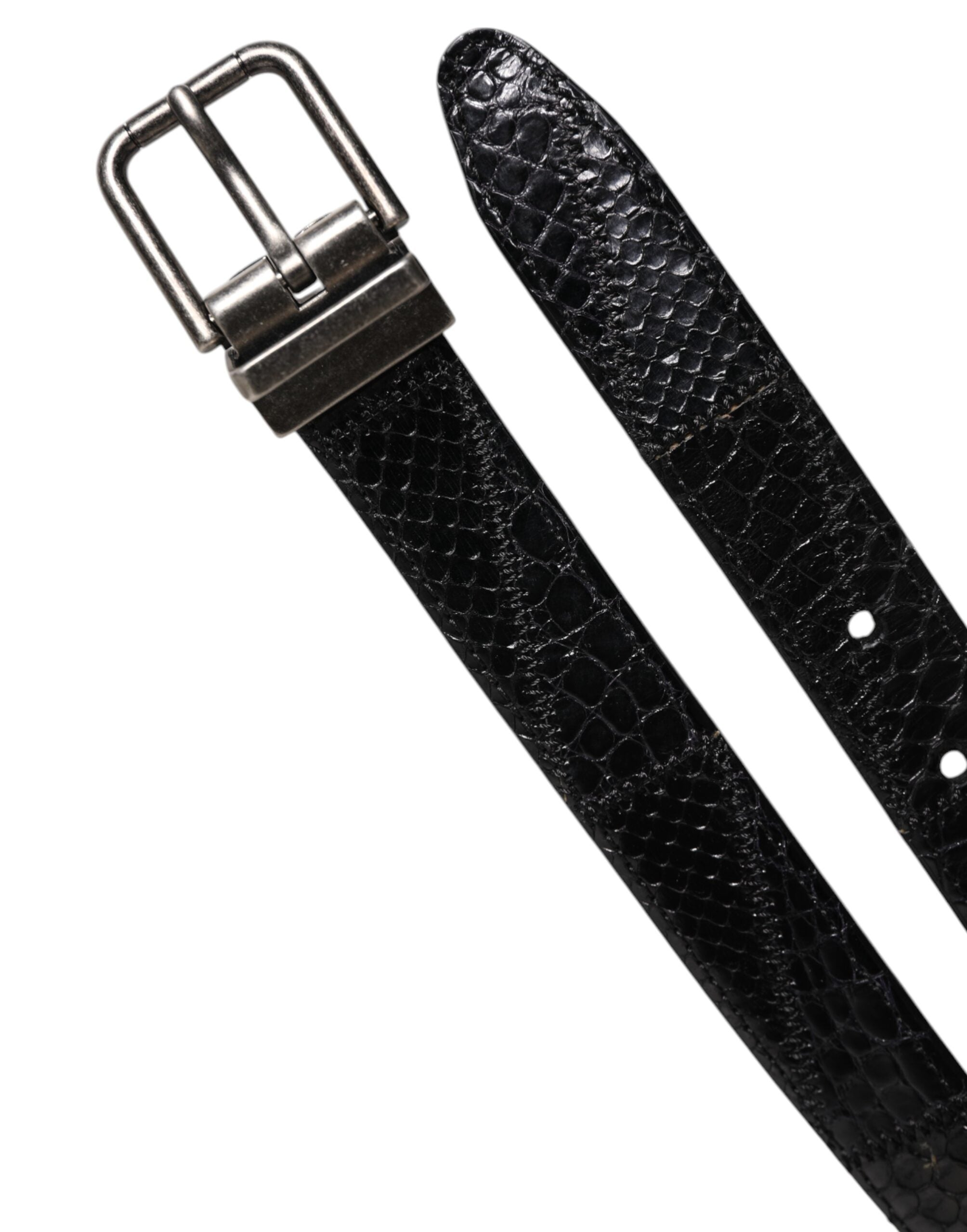 Dolce & Gabbana Black Exotic Leather Metal Logo Buckle Men's Belt (Pre-Owned)