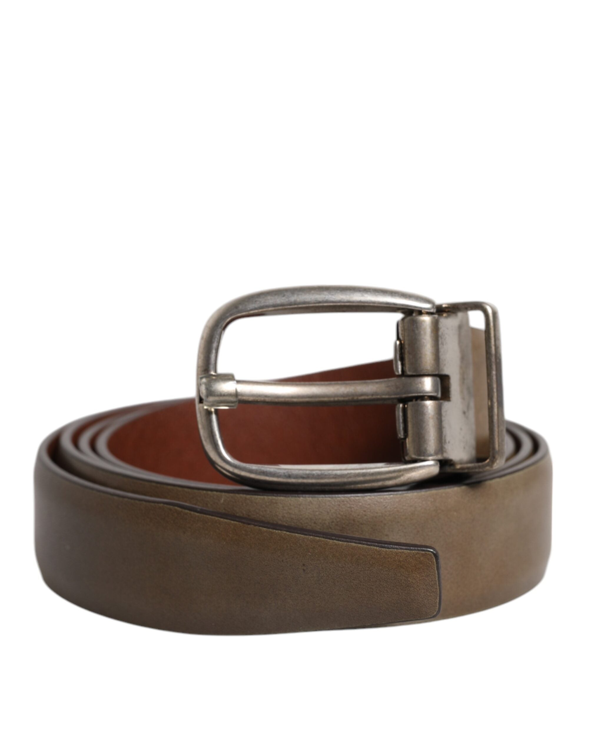 Dolce & Gabbana Brown Leather Classic Metal Logo Buckle Men's Belt (Pre-Owned)