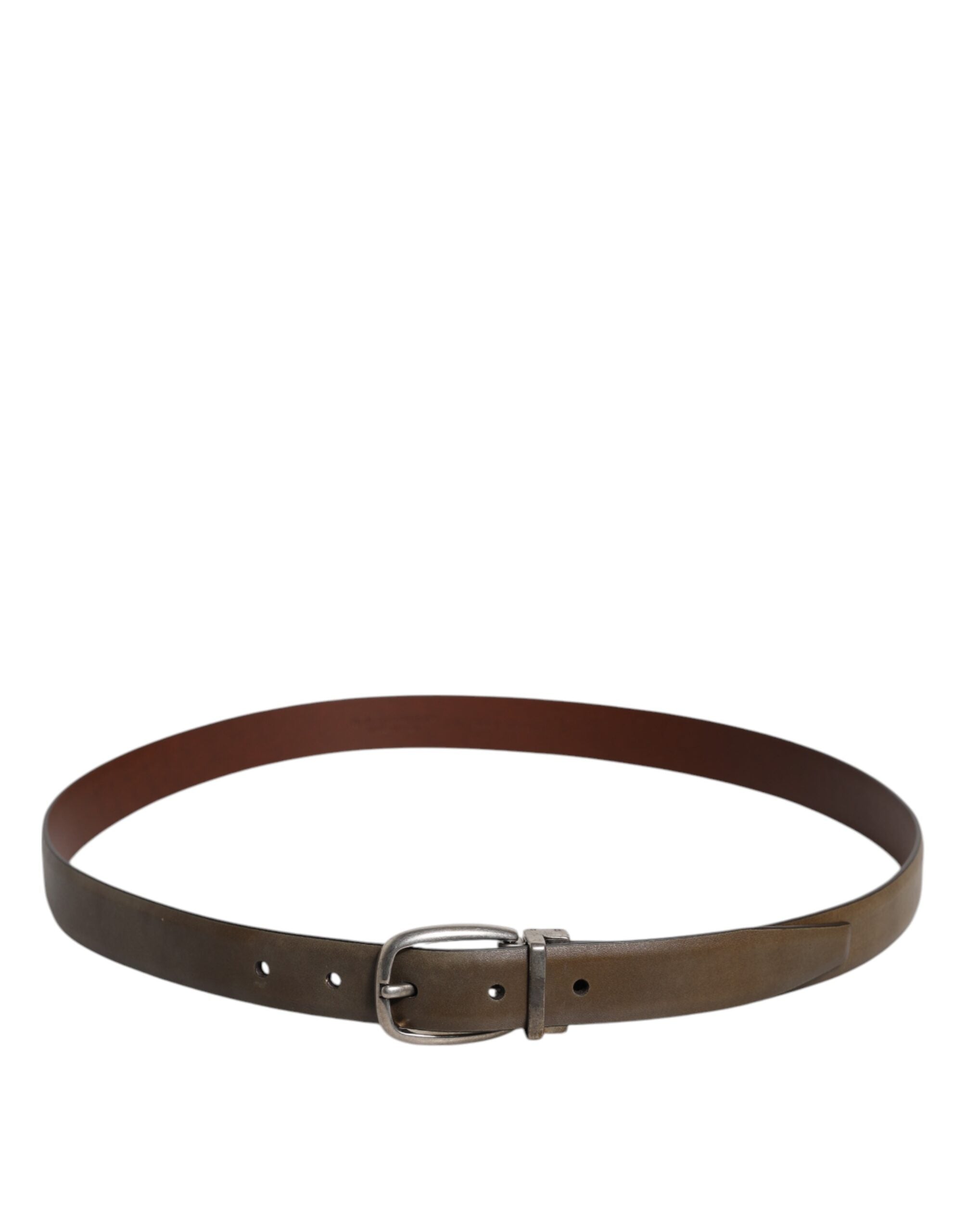 Dolce & Gabbana Brown Leather Classic Metal Logo Buckle Men's Belt (Pre-Owned)
