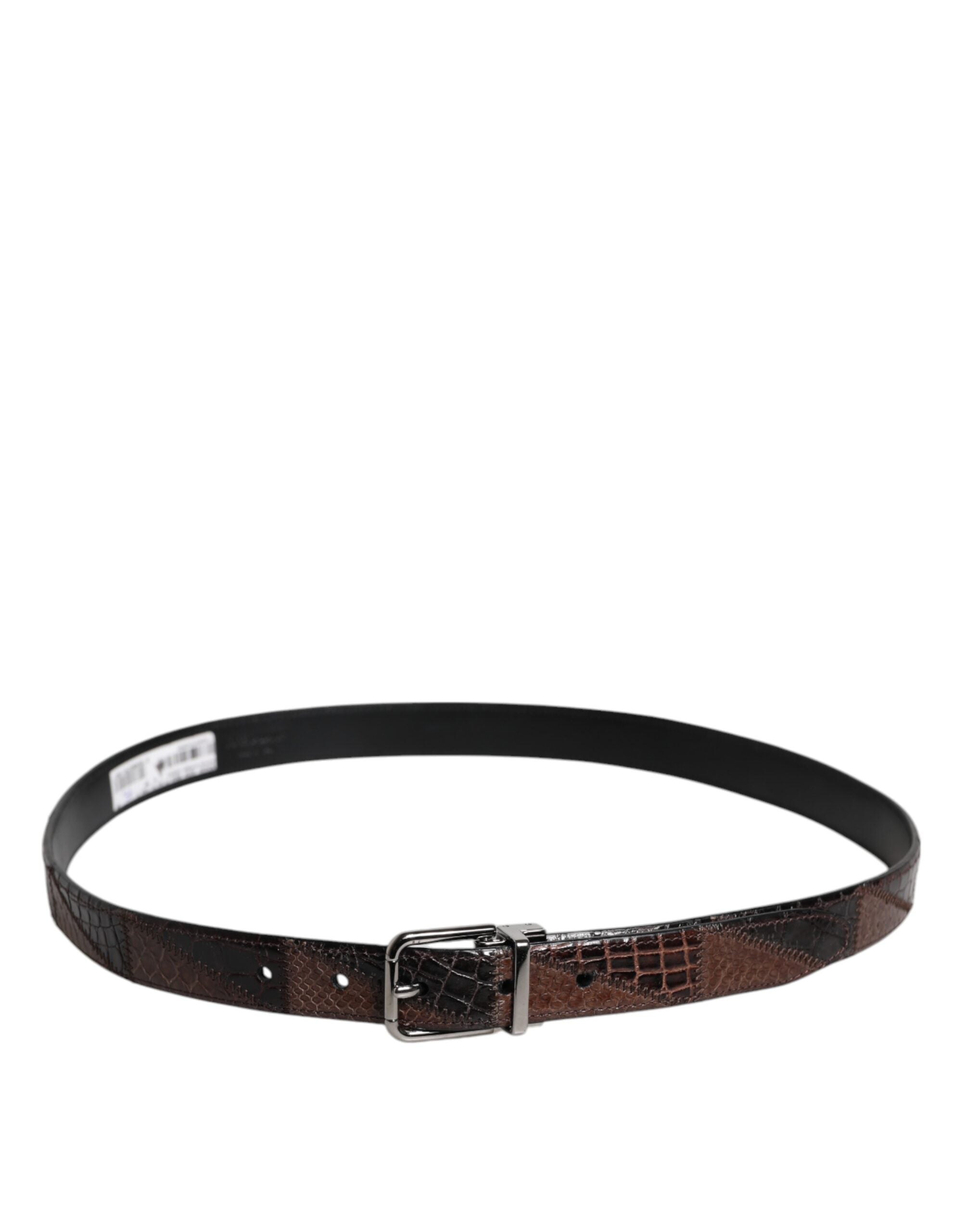 Dolce & Gabbana Brown Exotic Leather Metal Logo Buckle Men's Belt (Pre-Owned)