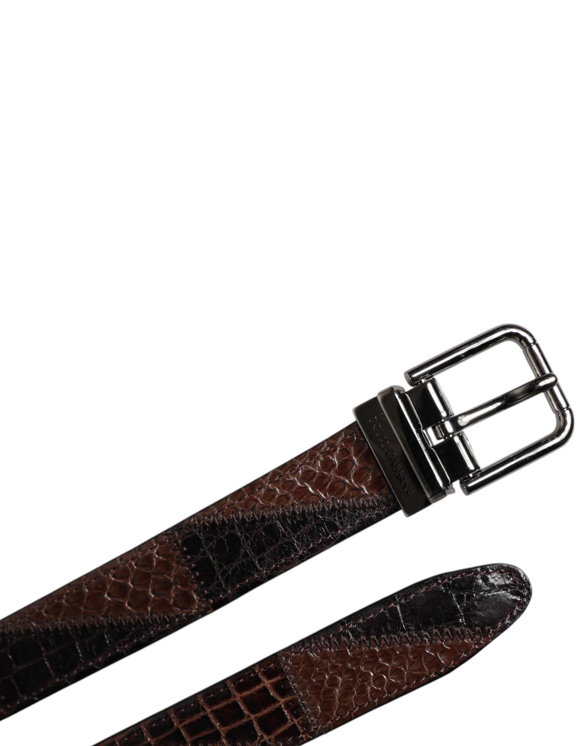 Dolce & Gabbana Brown Exotic Leather Metal Logo Buckle Men's Belt (Pre-Owned)