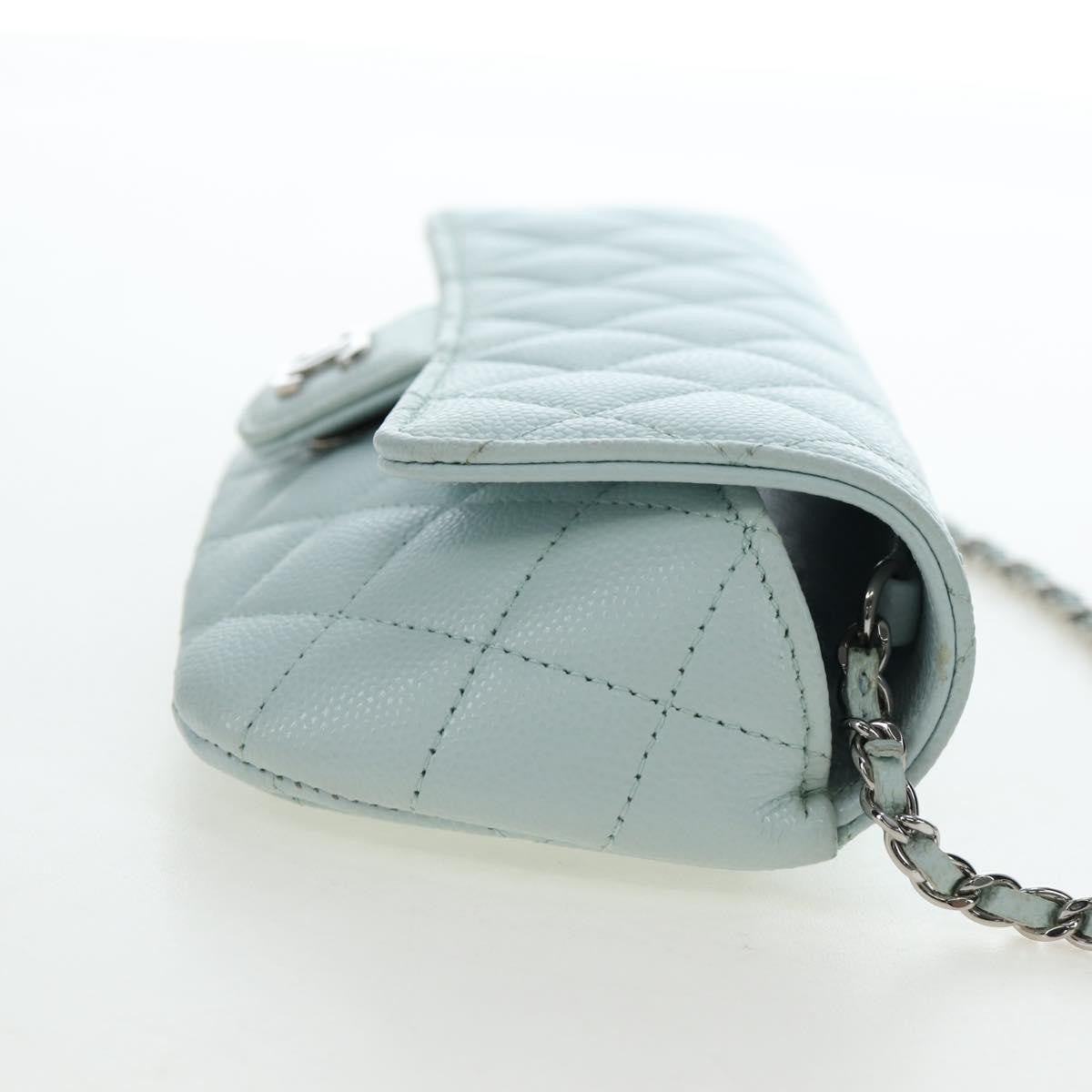 Chanel Classic Sunglasses Case With Chain Quilted Caviar Blue Calfskin Clutche & Pouche Bag (Pre-Owned)