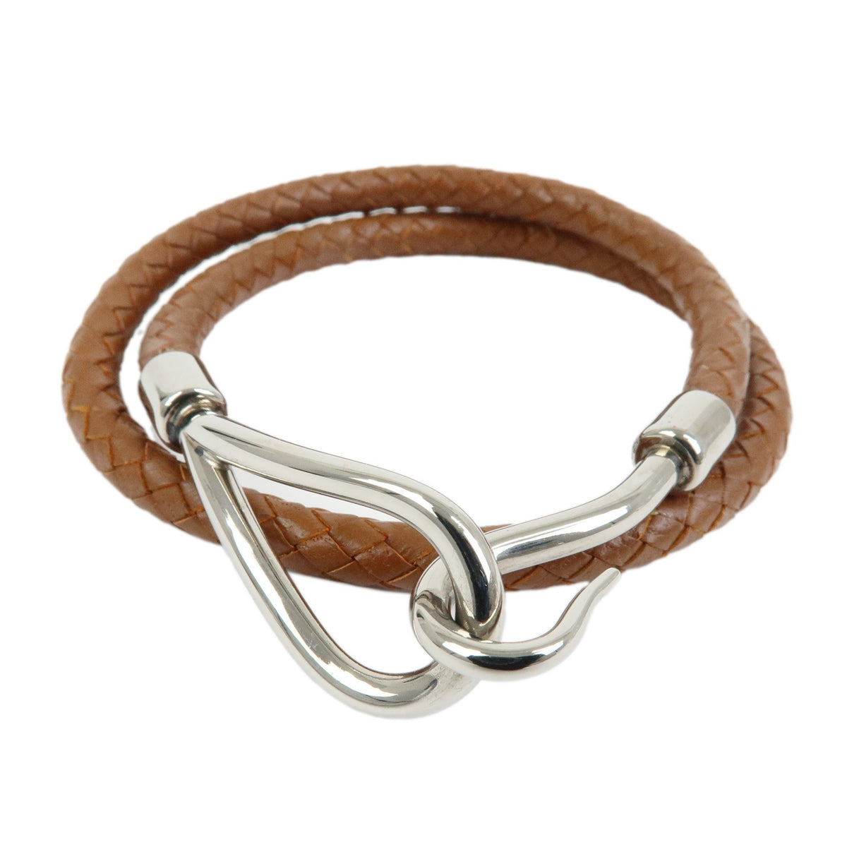 Hermes Jumbo Hook Double Tour Leather And Metal Brown Leather Bracelet Jewelry (Pre-Owned)