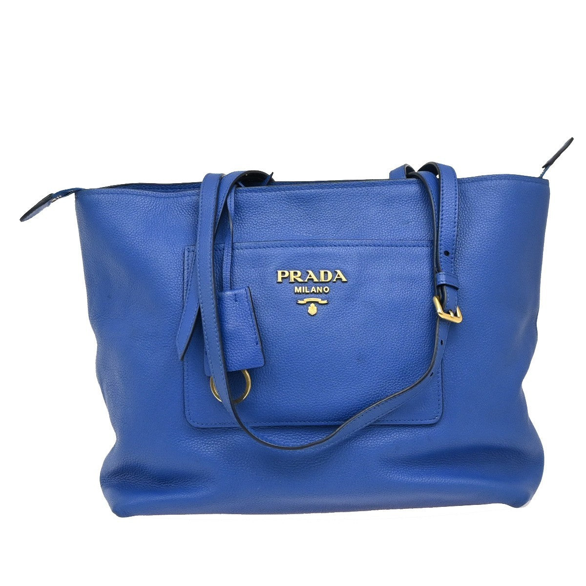 Prada Front Pocket Shopping Vitello Daino Blue Leather Tote Bag Bag (Pre-Owned)