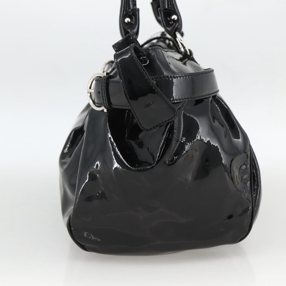 Salvatore Ferragamo Gancini Patent Leather Black Patent_Leather Handbag (Pre-Owned)