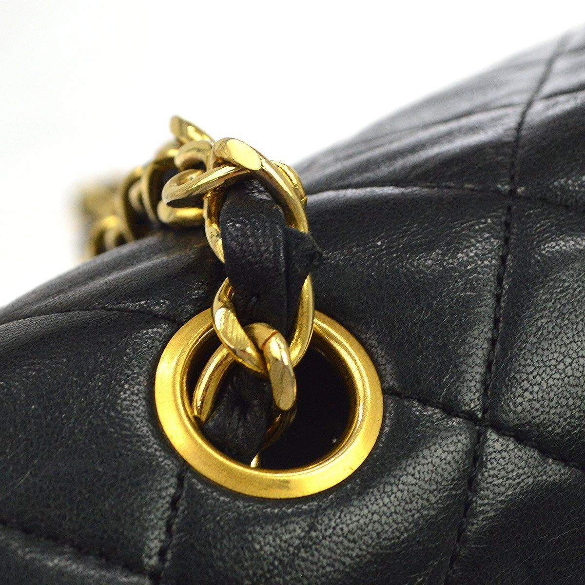 Chanel Vintage Full Flap Quilted Lambskin Black Leather Handbag (Pre-Owned)