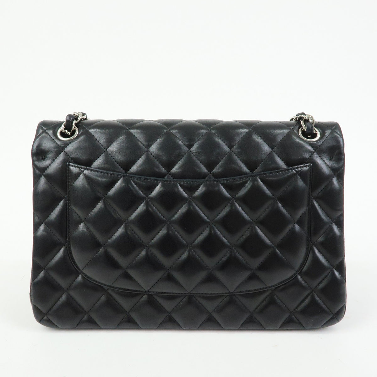 Chanel Classic Timeless Double Flap Quilted Lambskin Black Leather Handbag (Pre-Owned)
