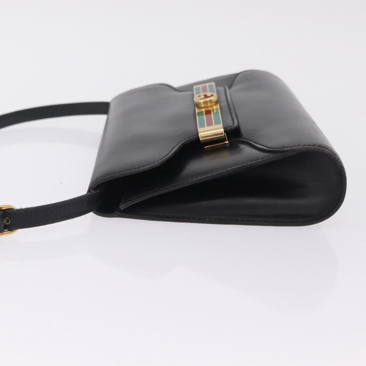 Gucci Sherry Line Shoulder Leather Black Leather Handbag (Pre-Owned)