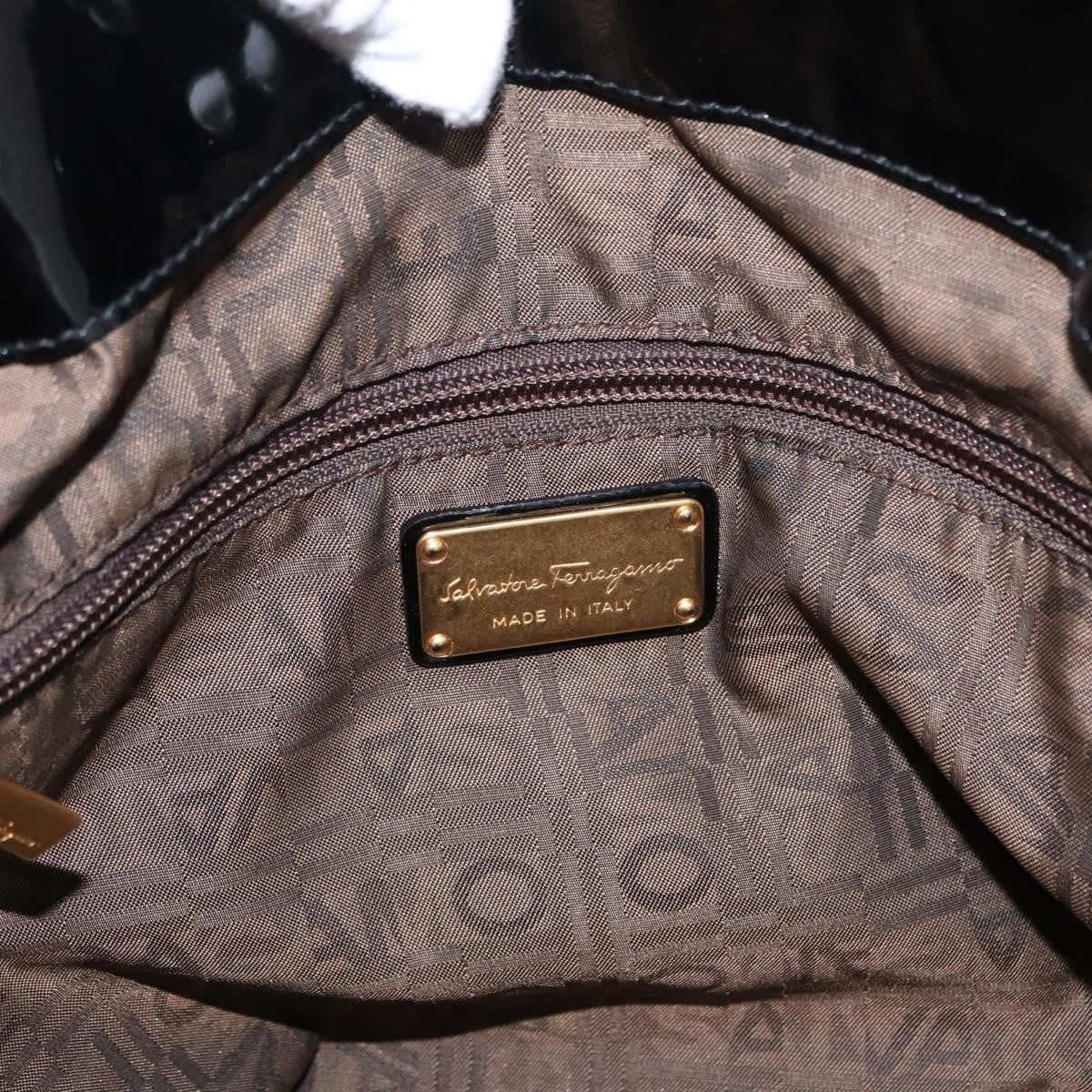 Salvatore Ferragamo Gancini Tote Patent Leather Black Patent_Leather Tote Bag Bag (Pre-Owned)