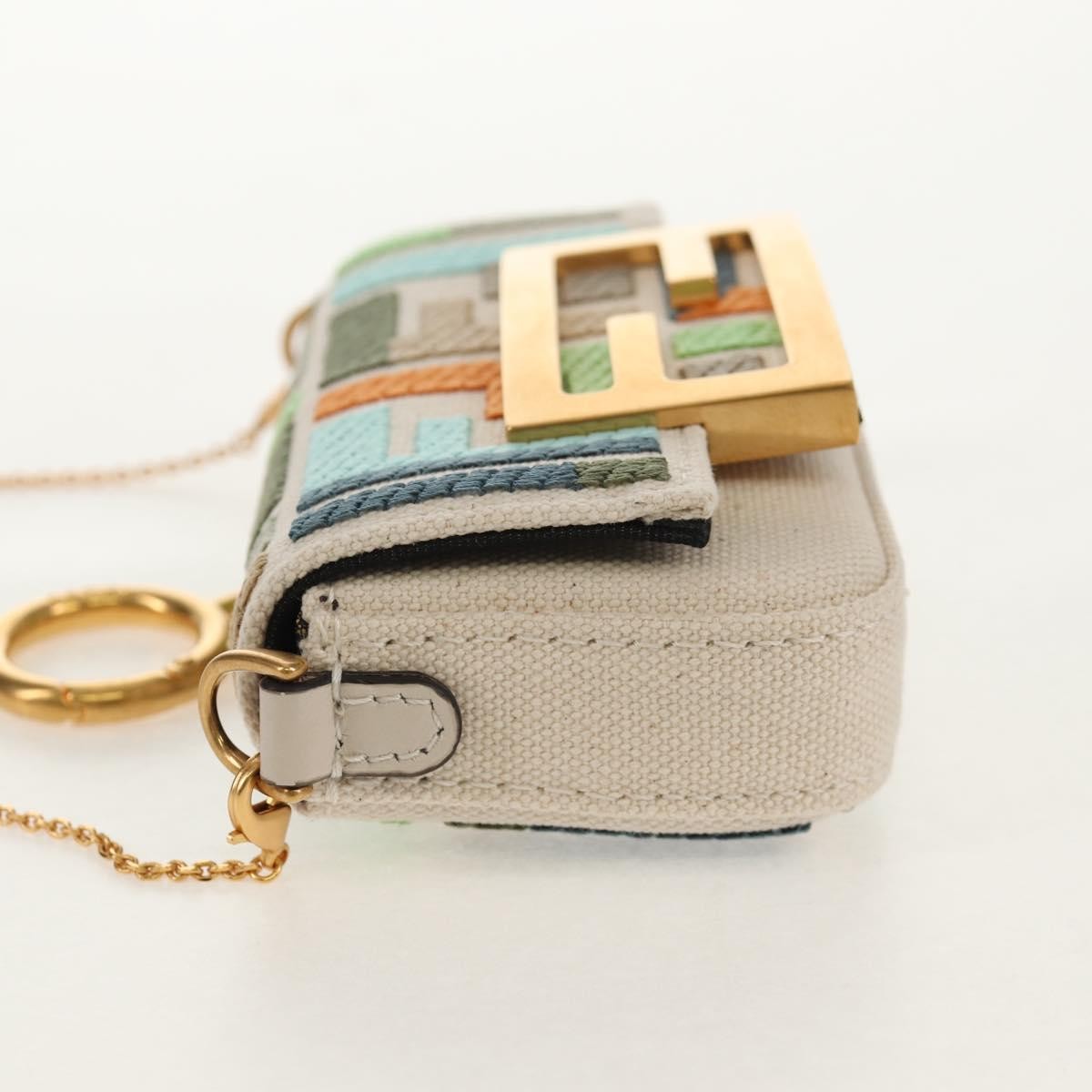 Fendi Chain Baguette Charm Zucca Embroidered Canvas Multicolour Canvas Shoulder Bag Bag (Pre-Owned)