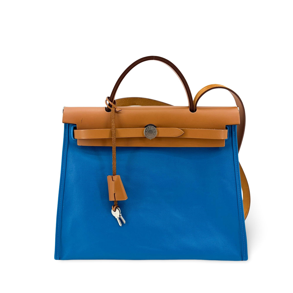 Hermes Herbag Zip Verso Leather And Toile Brown Canvas Handbag (Pre-Owned)
