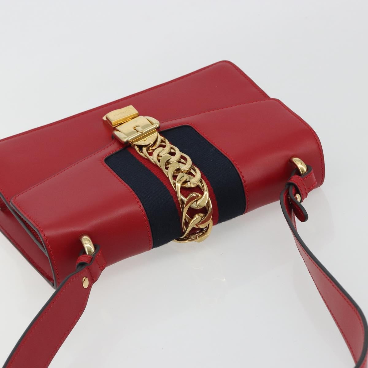 Gucci Sylvie Leather Red Leather Shoulder Bag Bag (Pre-Owned)