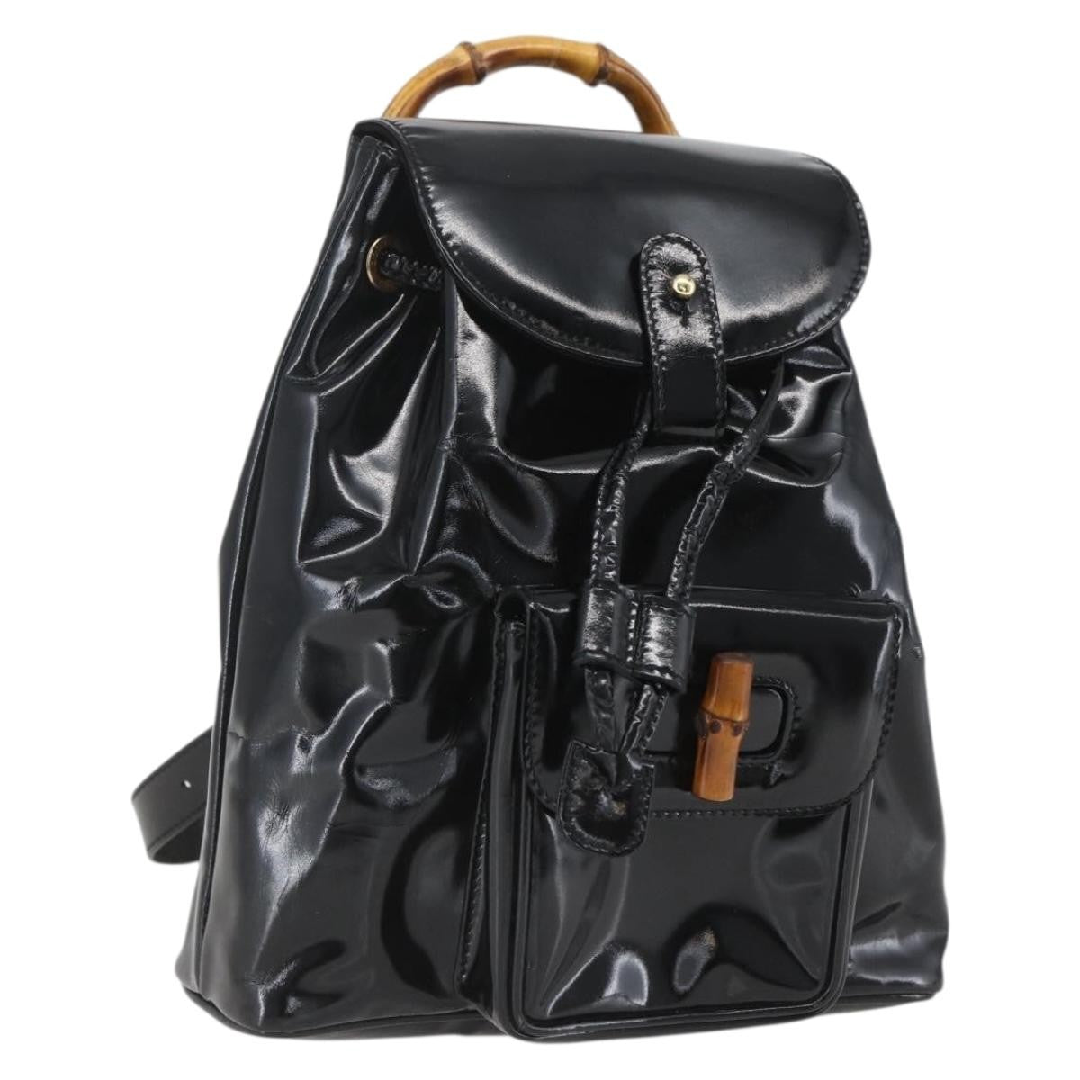 Gucci Vintage Bamboo Patent Black Patent_Leather Backpack Bag (Pre-Owned)