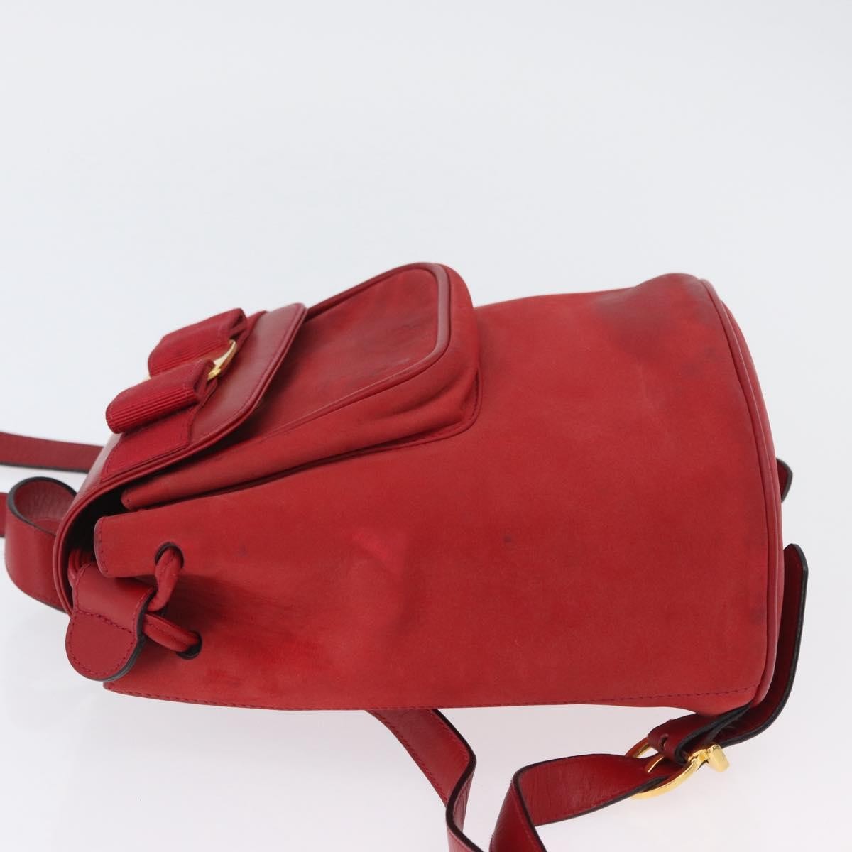 Salvatore Ferragamo Vara Flap Drawstring Leather And Suede Red Suede Backpack Bag (Pre-Owned)