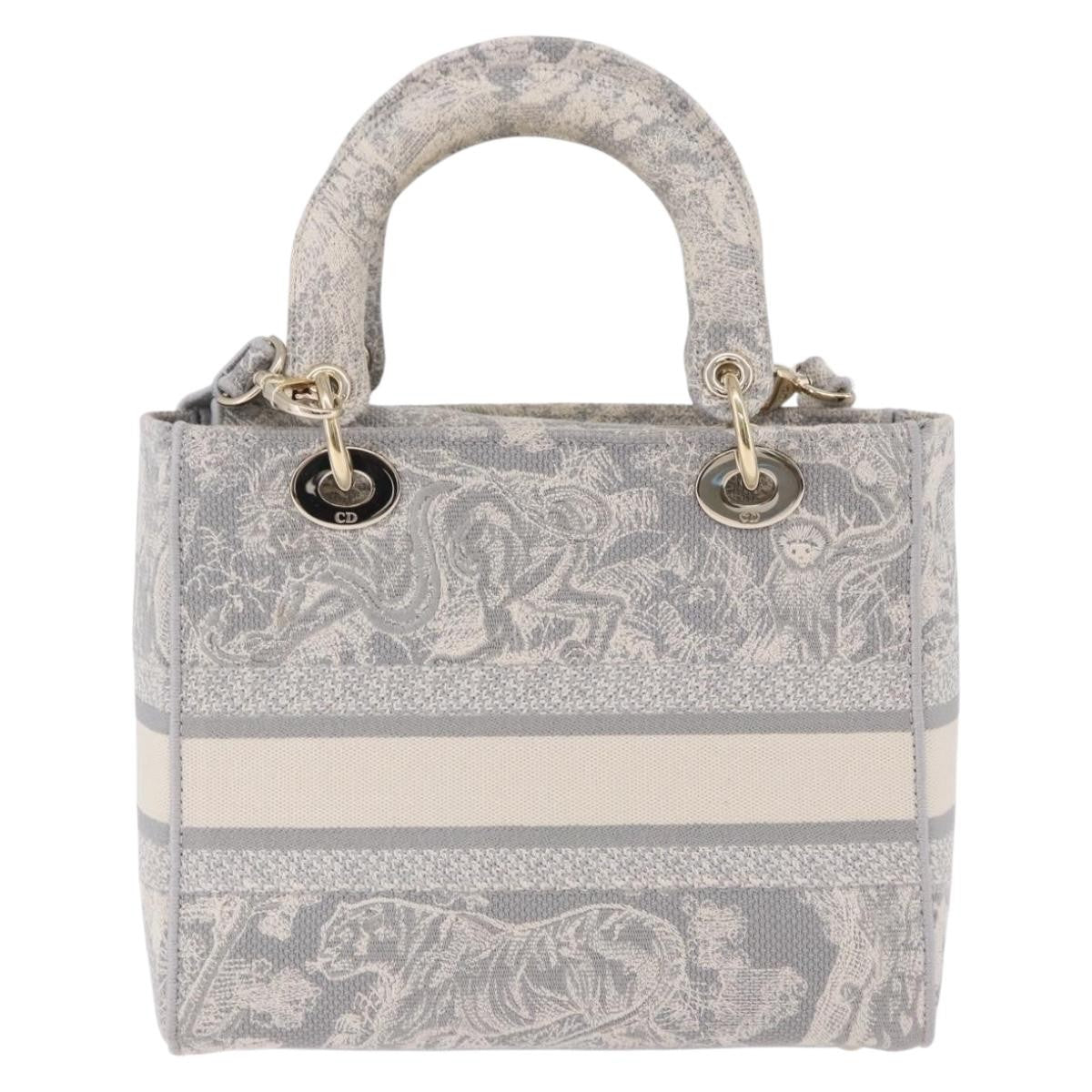 Christian Dior Lady Dior Embroidered Canvas Gray Canvas Handbag (Pre-Owned)