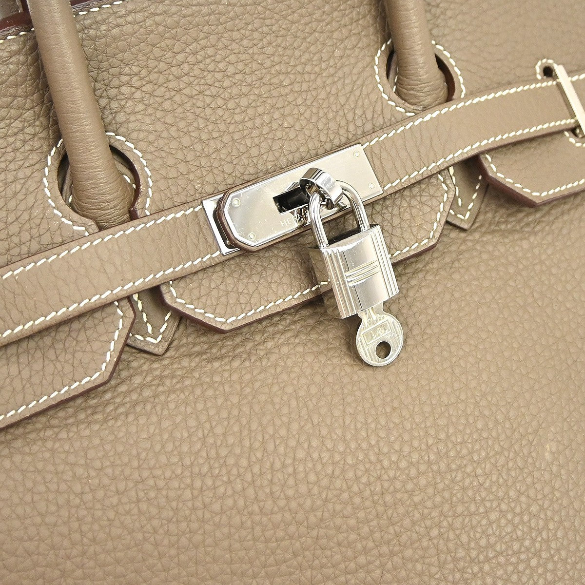 Hermes Birkin Grey Clemence With Palladium Hardware Beige Calfskin Handbag (Pre-Owned)