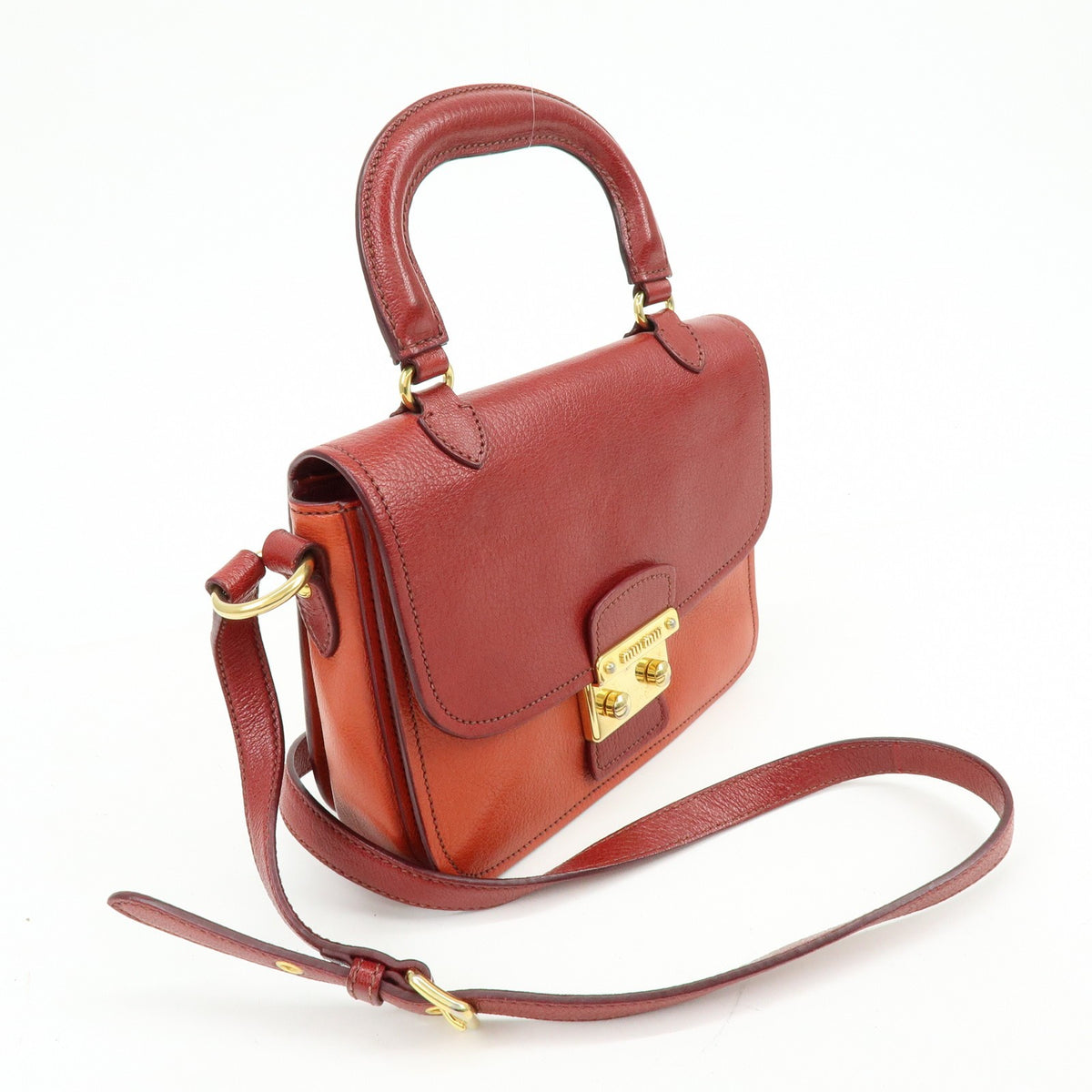 Miu Miu Madras Top Handle Leather Red Leather Handbag (Pre-Owned)