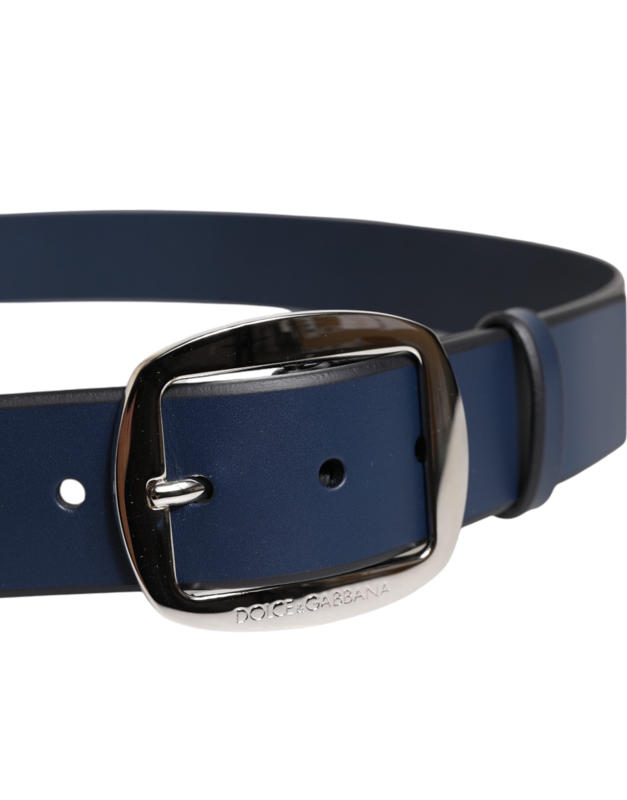 Dolce & Gabbana Blue Calf Leather Classic Metal Buckle Men's Belt
