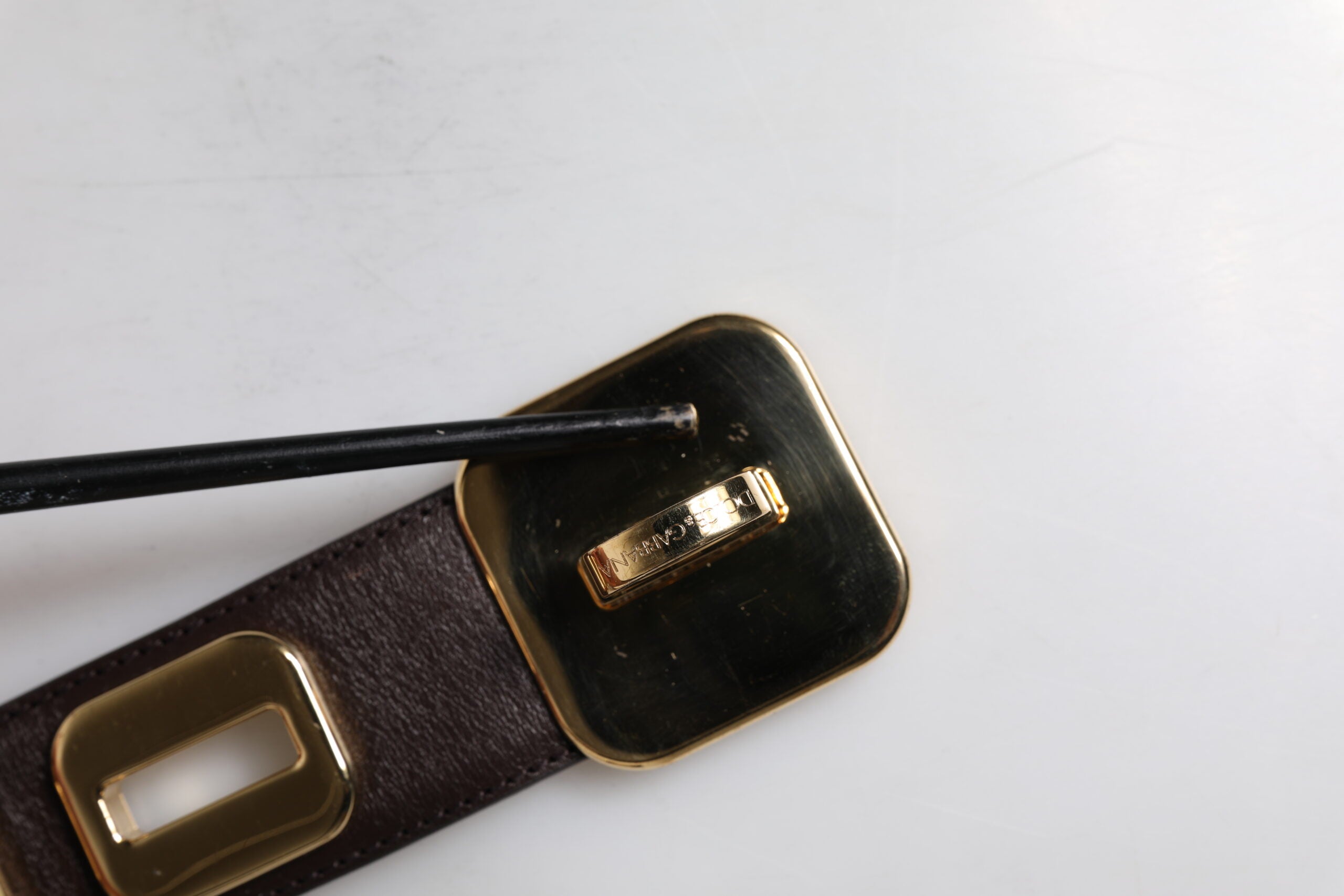 Dolce & Gabbana Dark Brown Leather Gold Rotating Buckle Women's Belt (Pre-Owned)