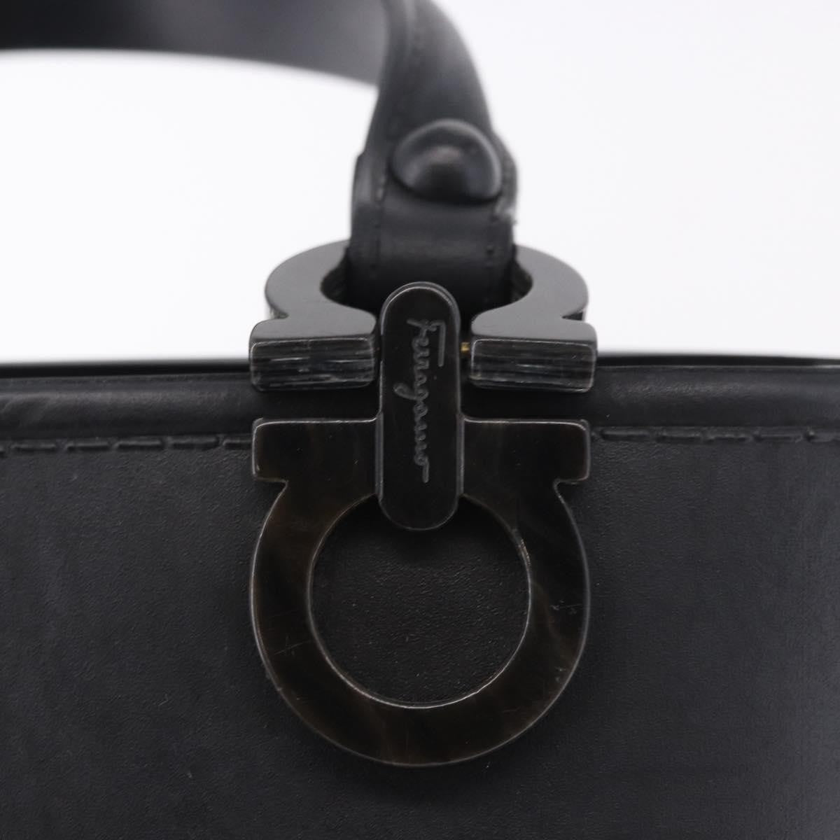 Salvatore Ferragamo Gancini Top Handle Leather Black Rubber Handbag (Pre-Owned)