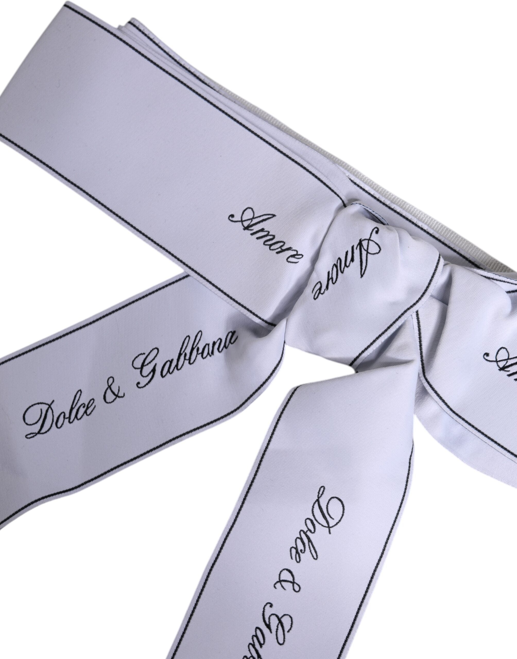 Dolce & Gabbana White Waist Ribbon Wide Bow Logo Women's Belt