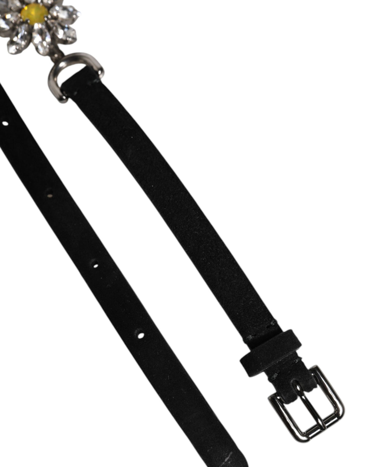 Dolce & Gabbana Black Leather Daisy Crystal Embellish Waist Women's Belt