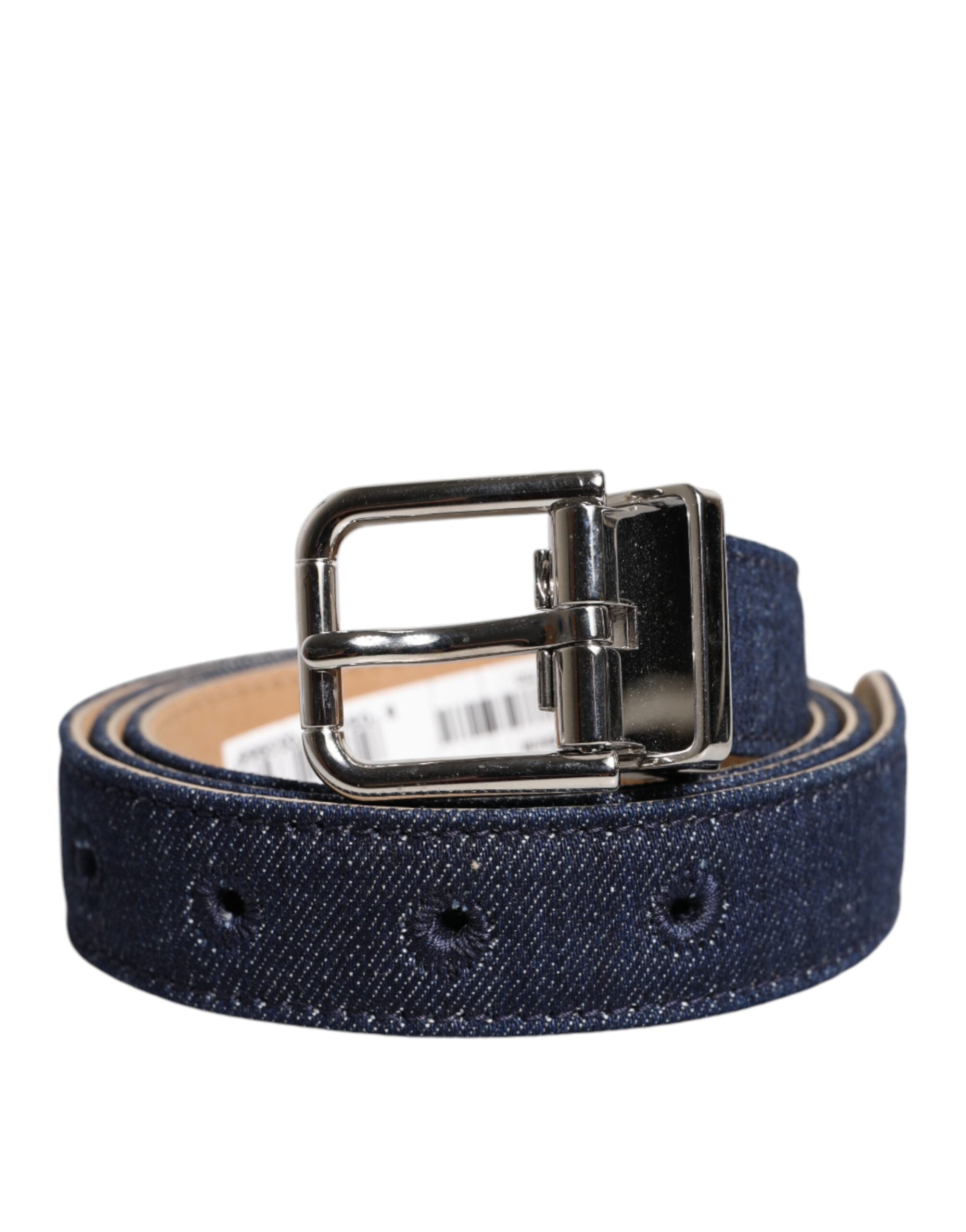 Dolce & Gabbana Blue Denim Silver Logo Metal Waist Buckle Women's Belt (Pre-Owned)