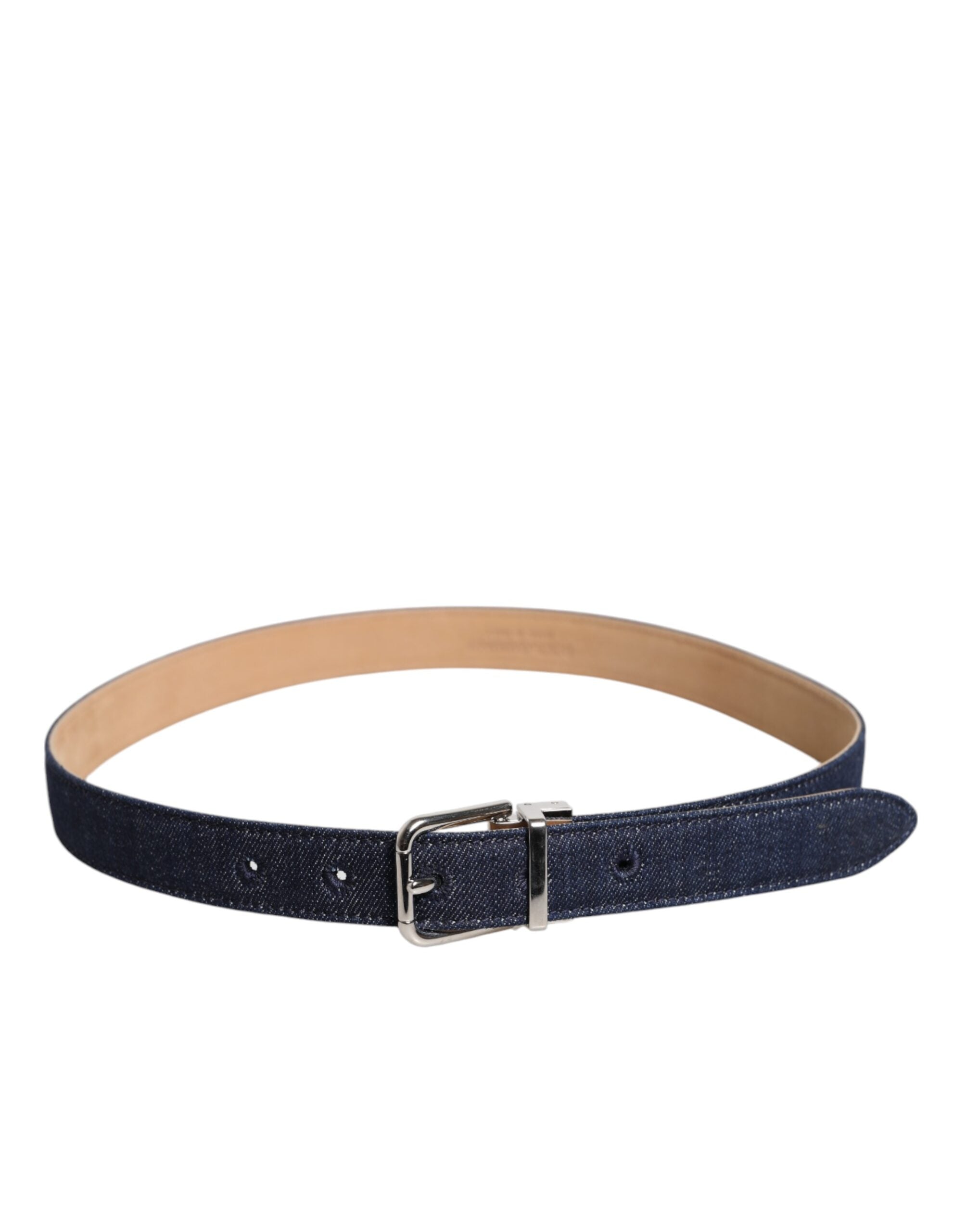 Dolce & Gabbana Blue Denim Silver Logo Metal Waist Buckle Women's Belt (Pre-Owned)