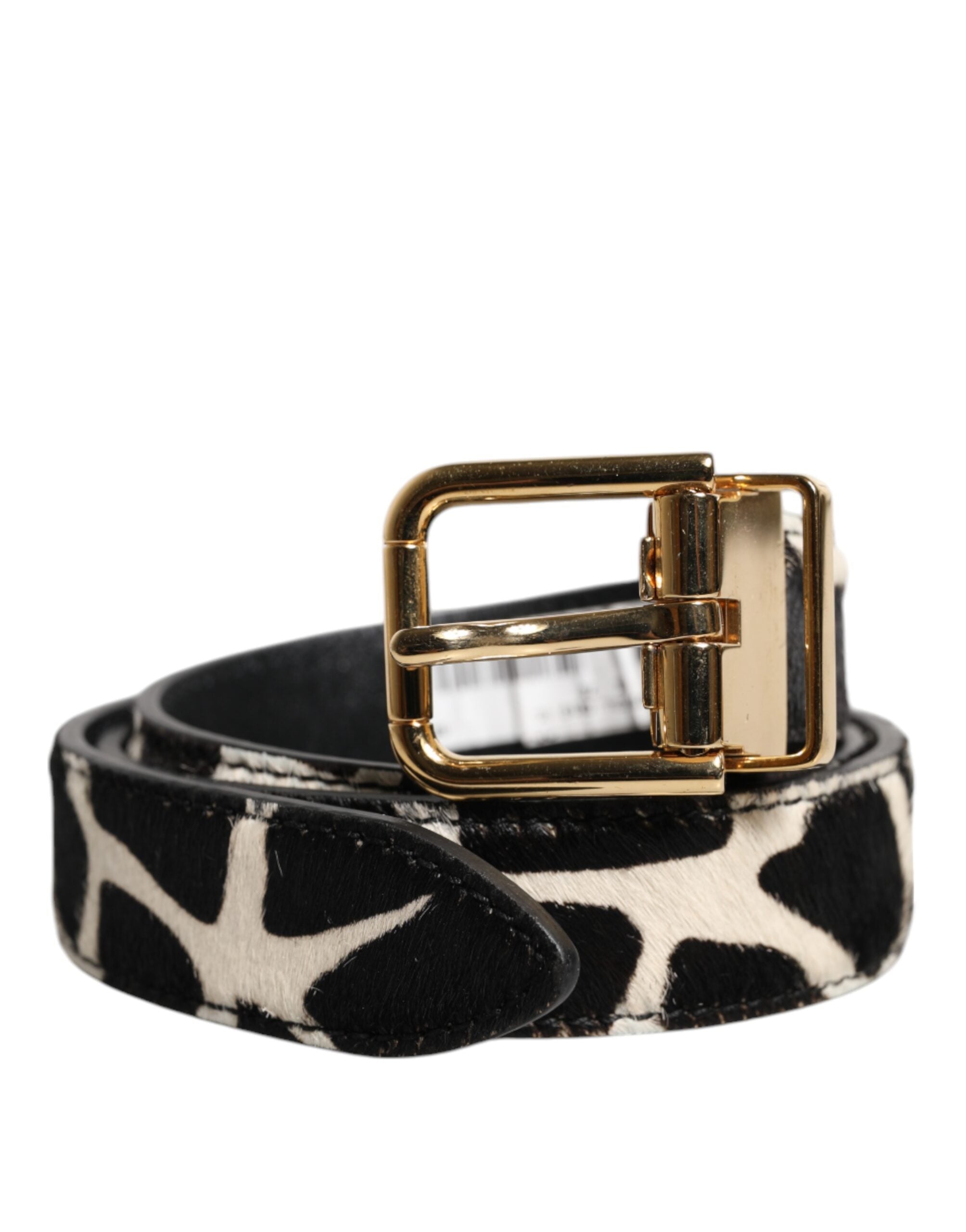 Dolce & Gabbana Brown White Pony Leather Metal Buckle Women's Belt (Pre-Owned)