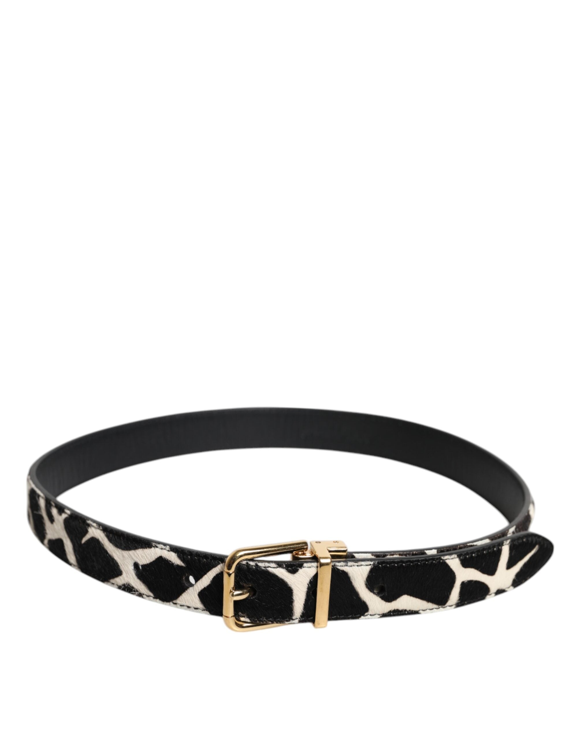 Dolce & Gabbana Brown White Pony Leather Metal Buckle Women's Belt (Pre-Owned)
