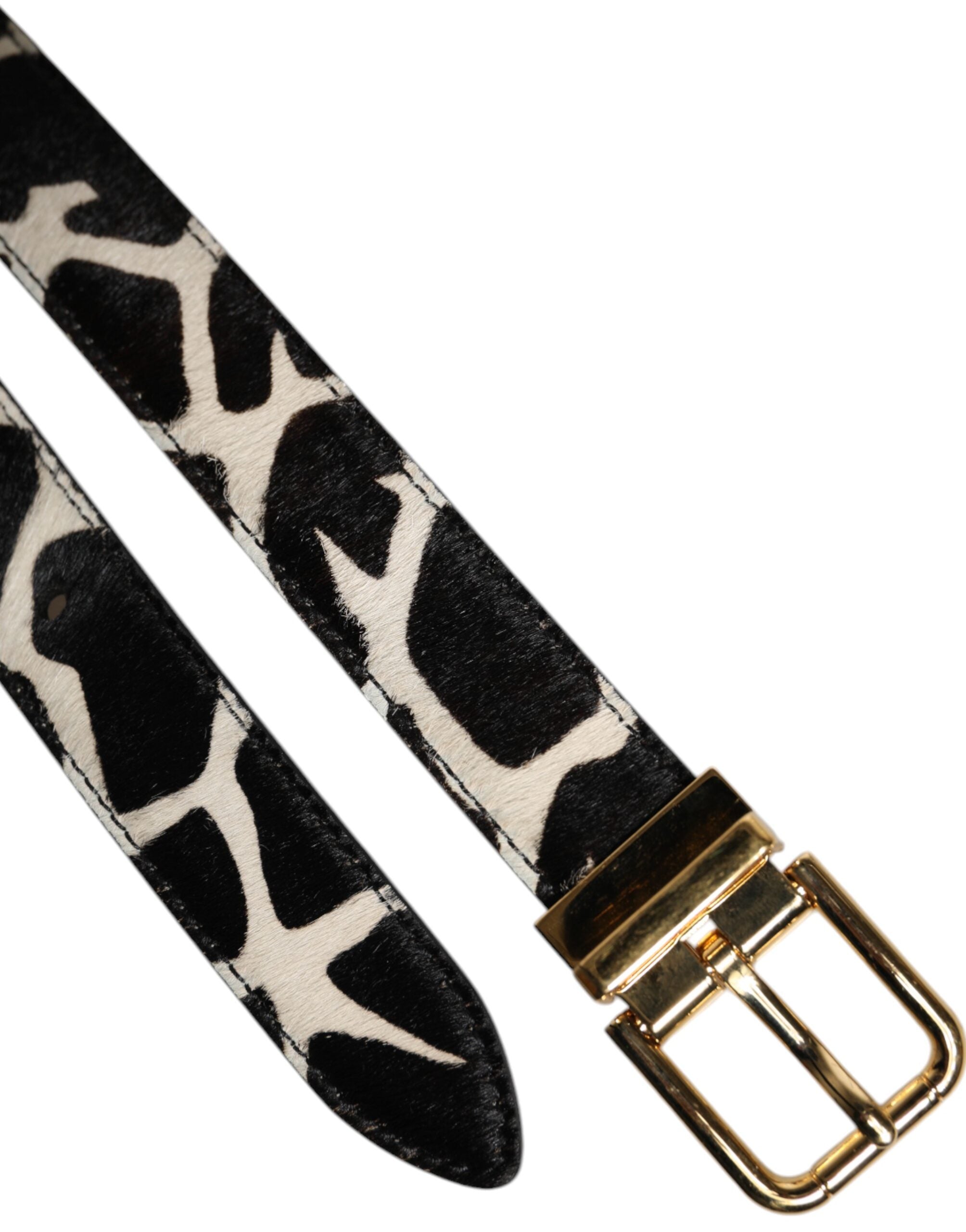 Dolce & Gabbana Brown White Pony Leather Metal Buckle Women's Belt (Pre-Owned)