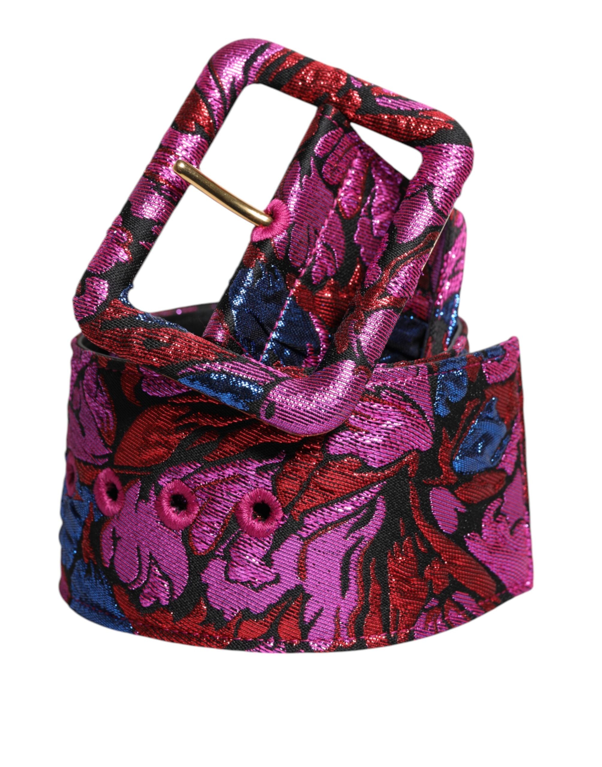 Dolce & Gabbana Multicolor Floral Jacquard Lurex Wide Waist Buckle Women's Belt (Pre-Owned)