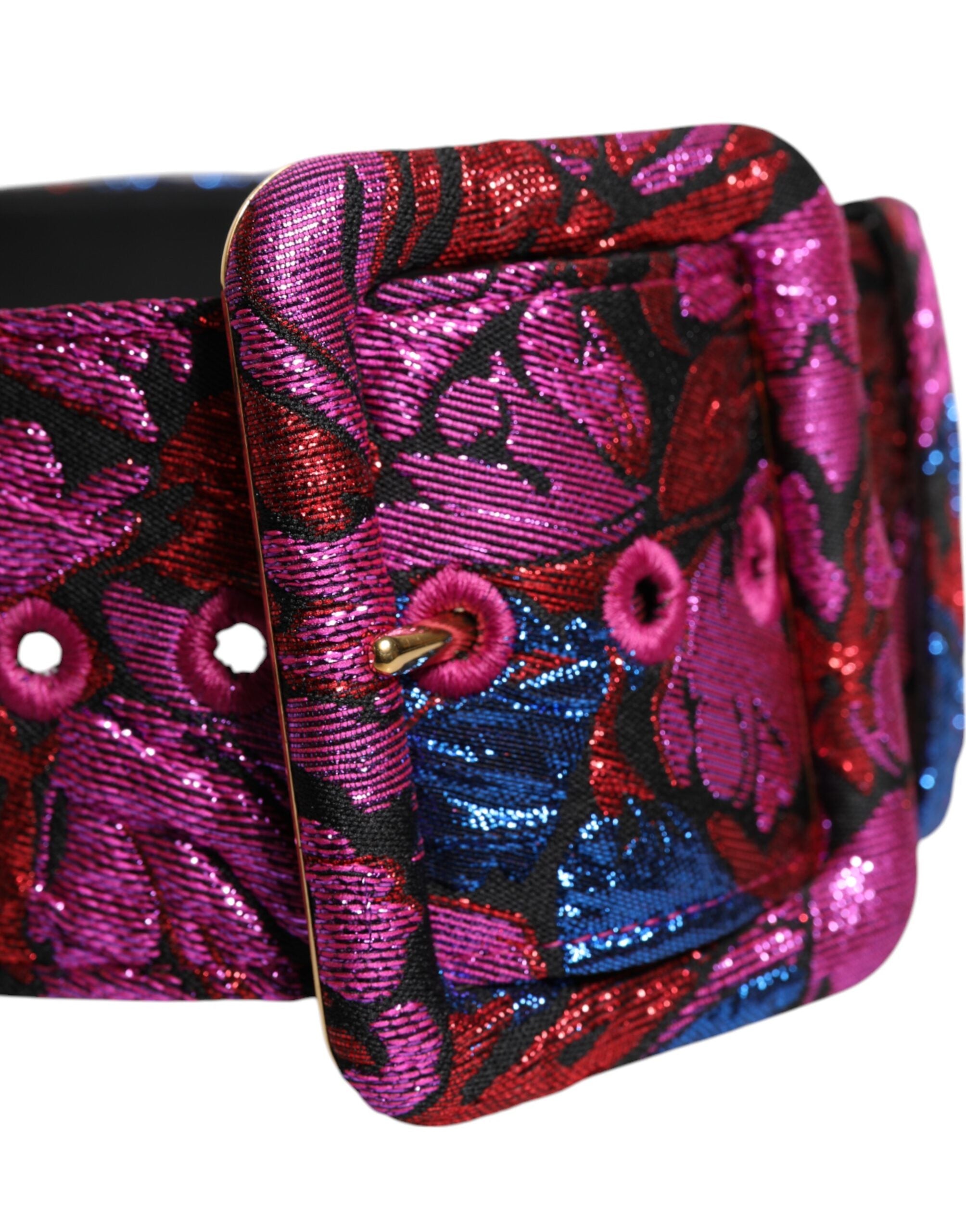 Dolce & Gabbana Multicolor Floral Jacquard Lurex Wide Waist Buckle Women's Belt (Pre-Owned)