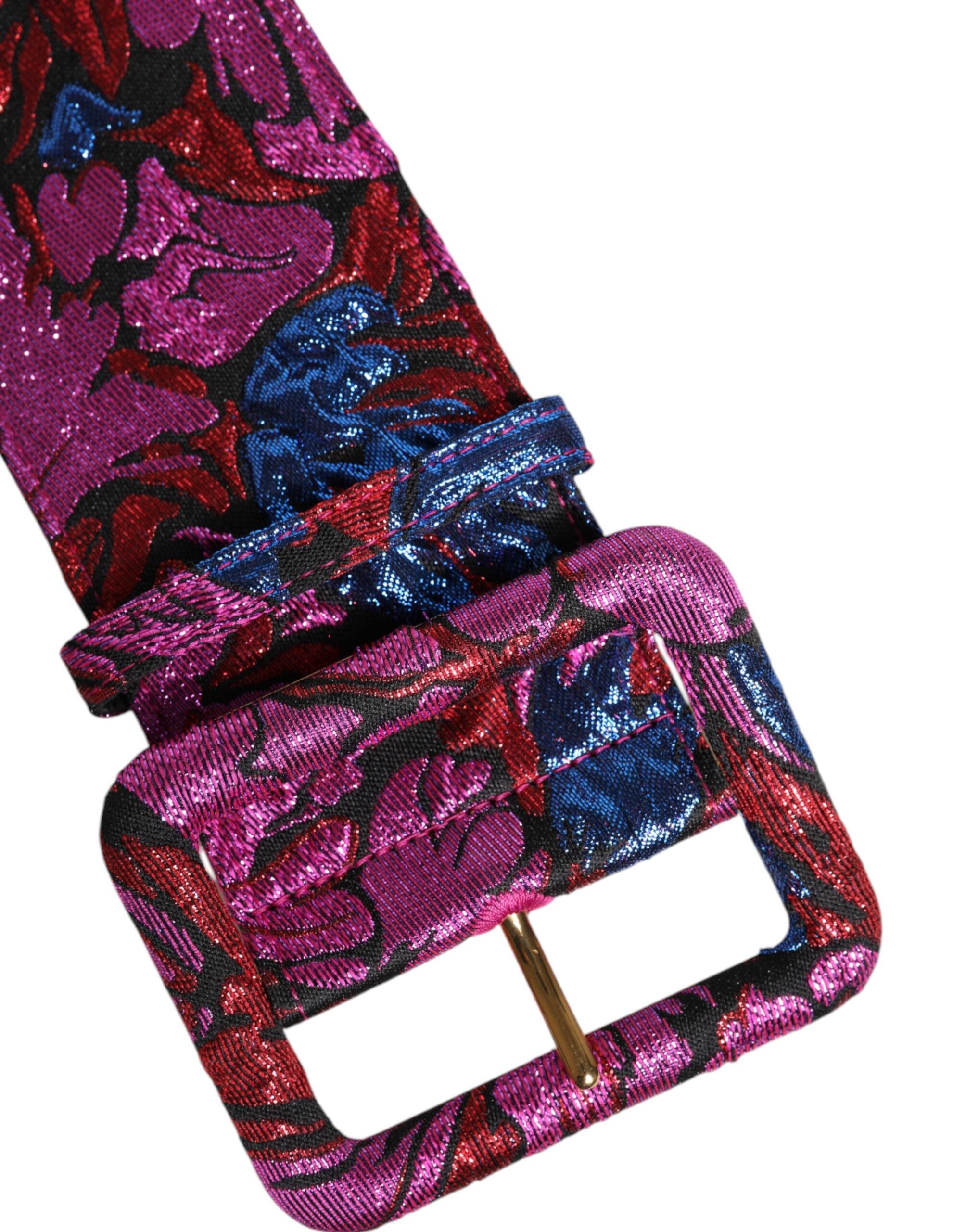 Dolce & Gabbana Multicolor Floral Jacquard Lurex Wide Waist Buckle Women's Belt (Pre-Owned)