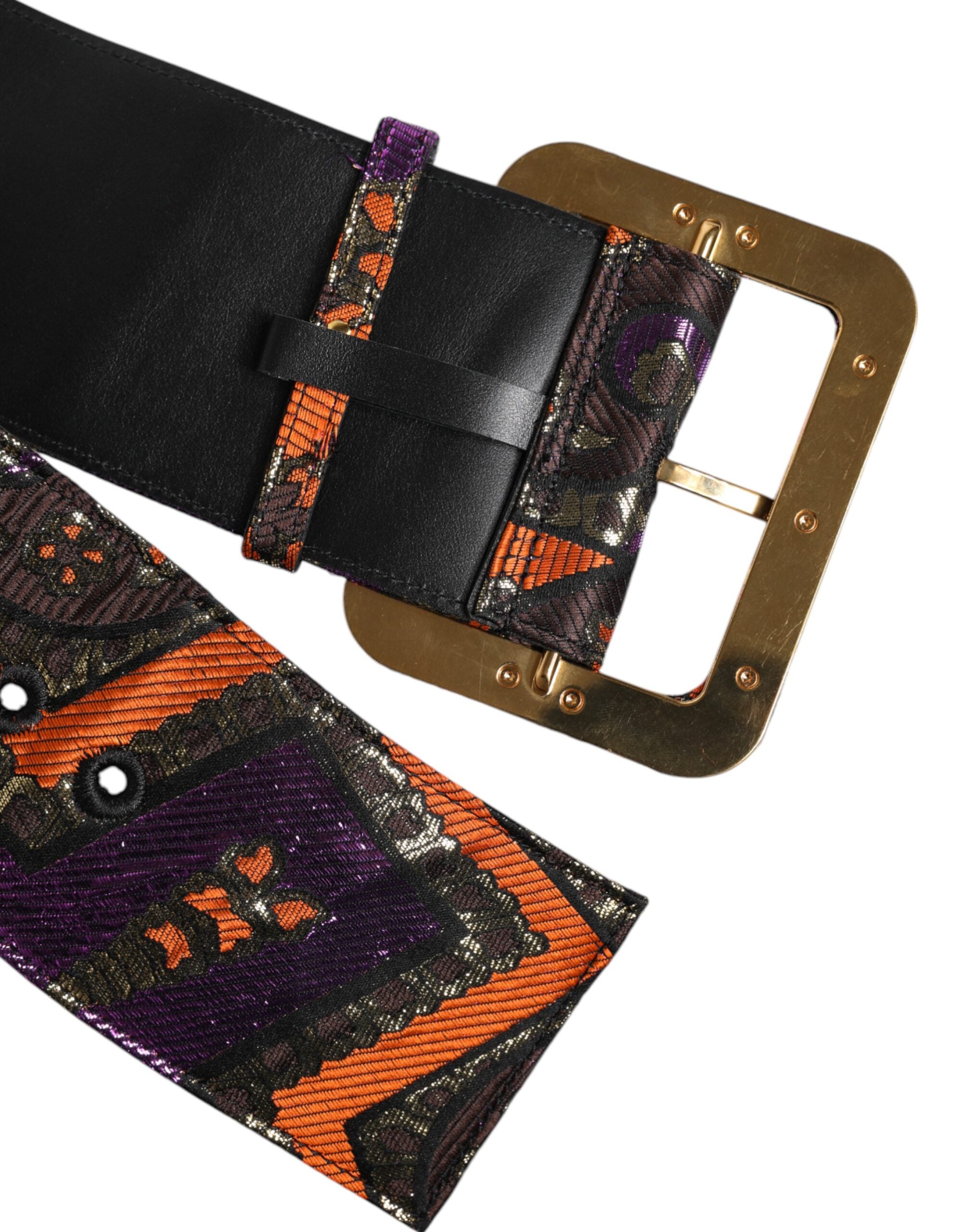 Dolce & Gabbana Multicolor Floral Jacquard Lurex Wide Waist Buckle Women's Belt (Pre-Owned)