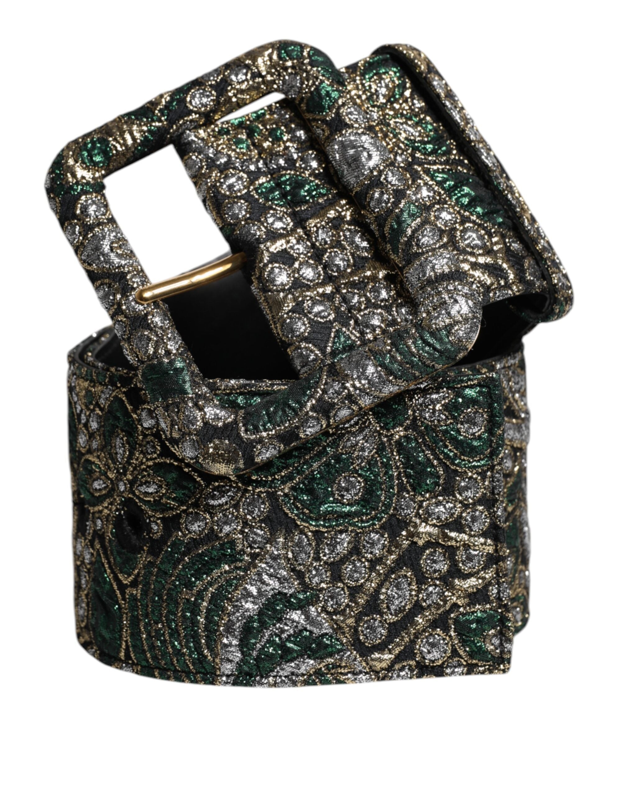 Dolce & Gabbana Multicolor Floral Jacquard Lurex Wide Waist Buckle Women's Belt (Pre-Owned)