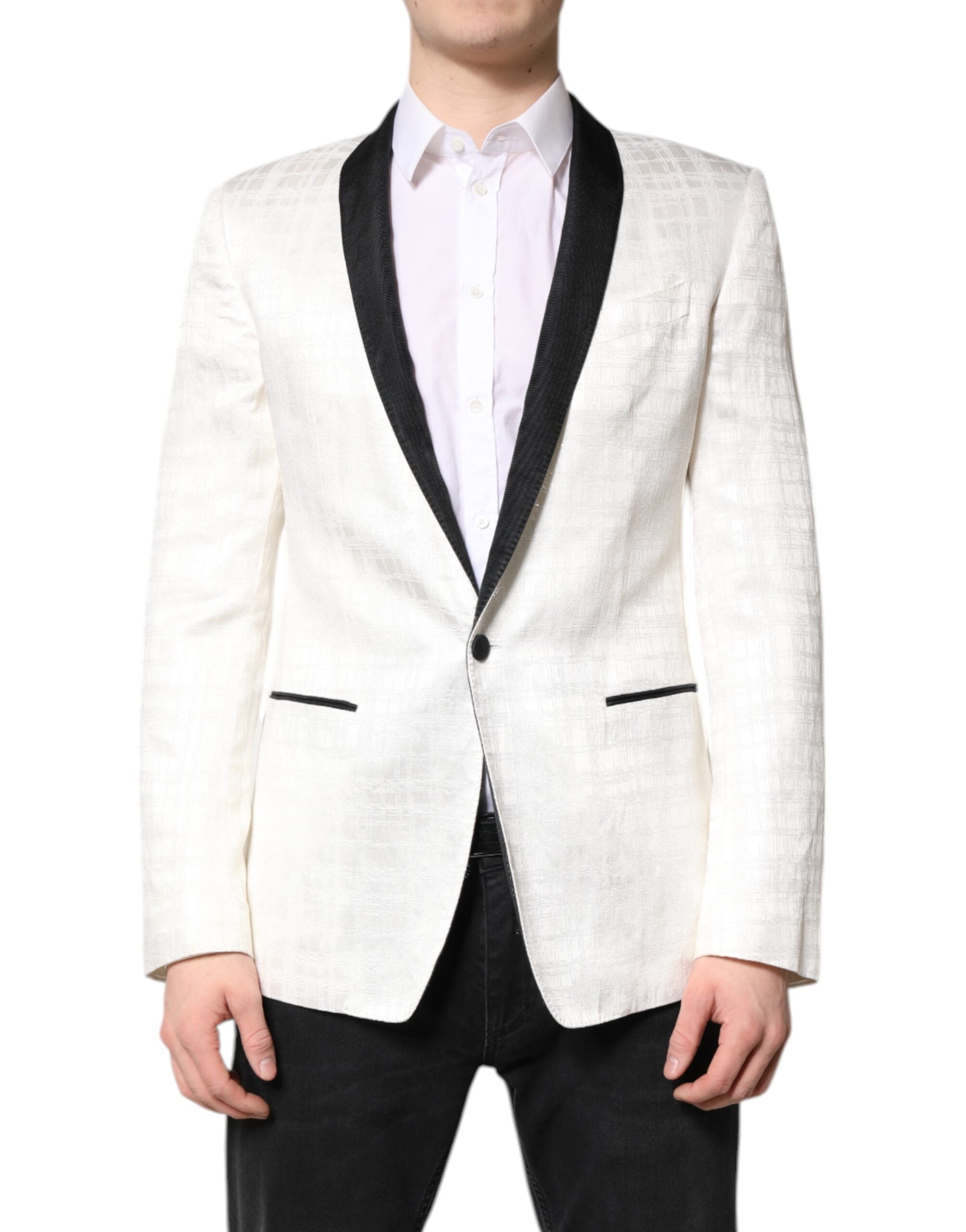 Dolce & Gabbana White Black Single Breasted Coat Blazer Men's Suit (Pre-Owned)