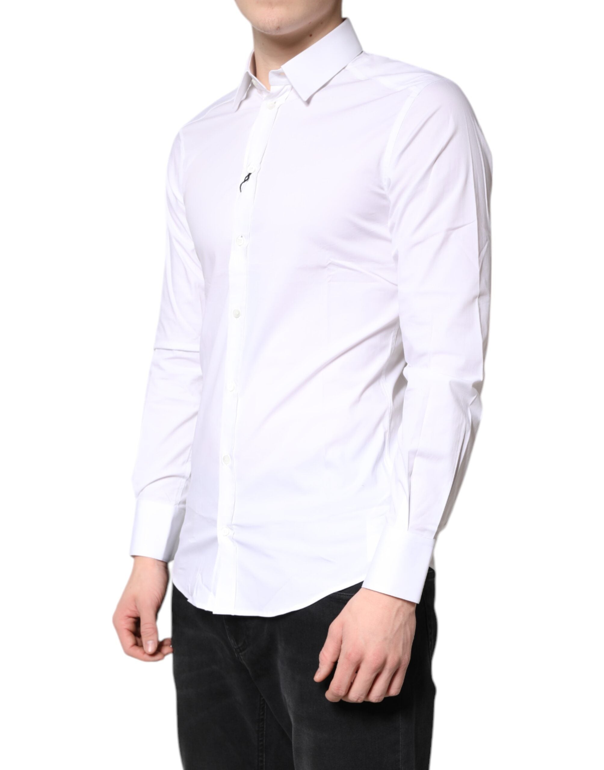 Dolce & Gabbana White Cotton Stretch GOLD Dress Formal Men's Shirt (Pre-Owned)